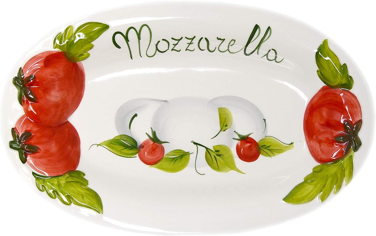 Lashuma Servierteller Tomate Mozzarella, Keramik, (1-tlg., 31 x 20 cm), Handgemachter Obstteller oval aus Italien