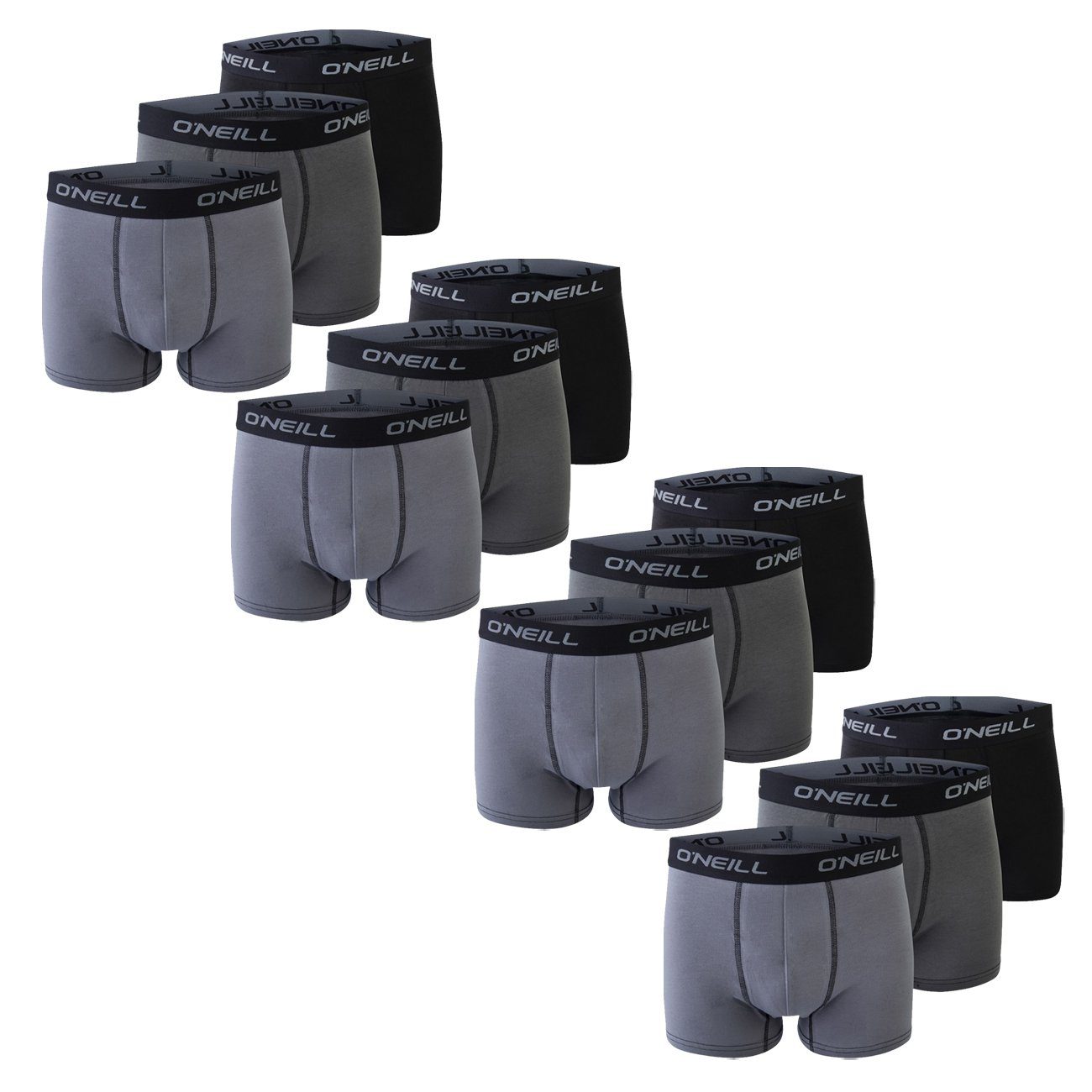 O'Neill Boxershorts Plain Topline 12er Pack (12-St) mit Logo Webbund 8x Grey 4x Black (6569P)