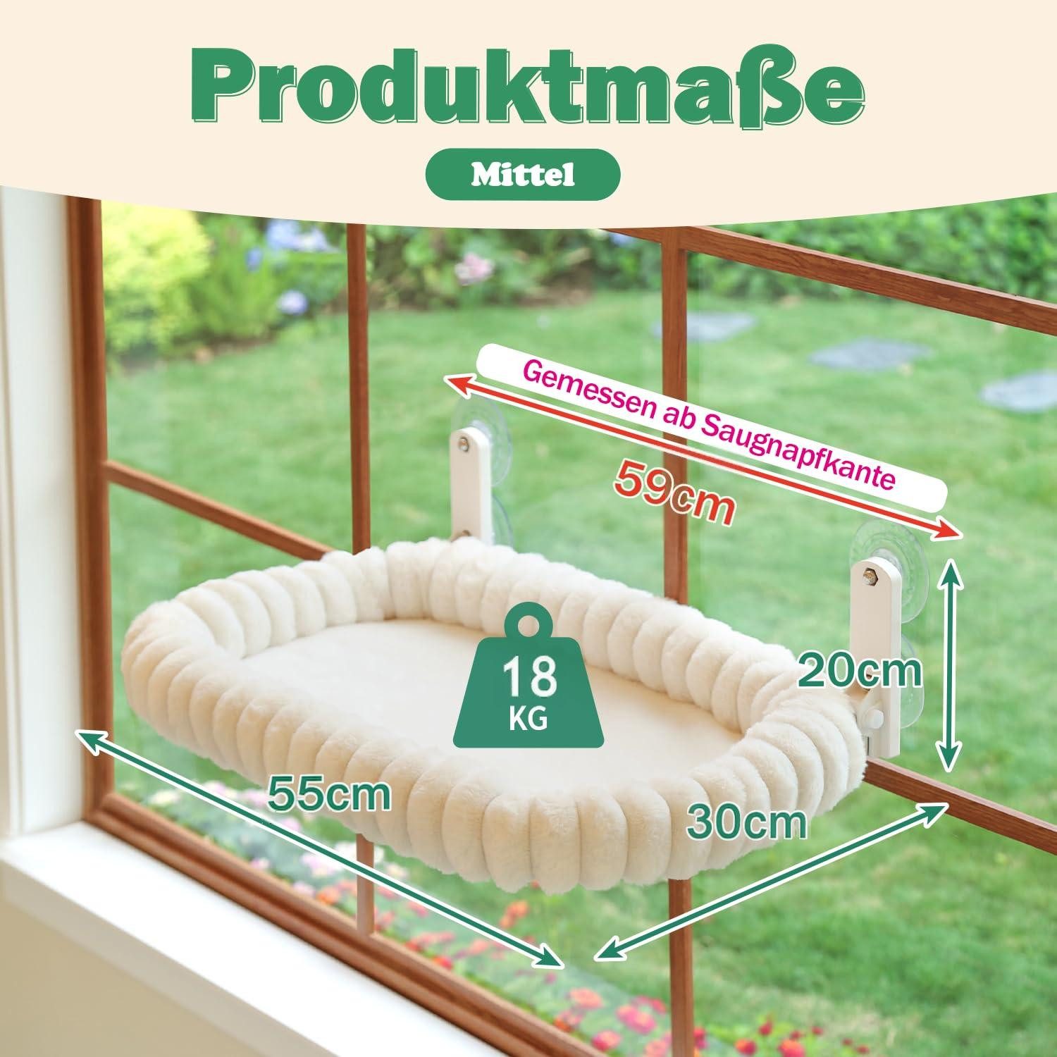 Kityhome Katzen-Hängematte Katzen-Fensterhängematte, bis 18 kg, abnehmbar, faltbar, (55*30cm),4 starke Saugnäpfe,Fensterliege für Katzen
