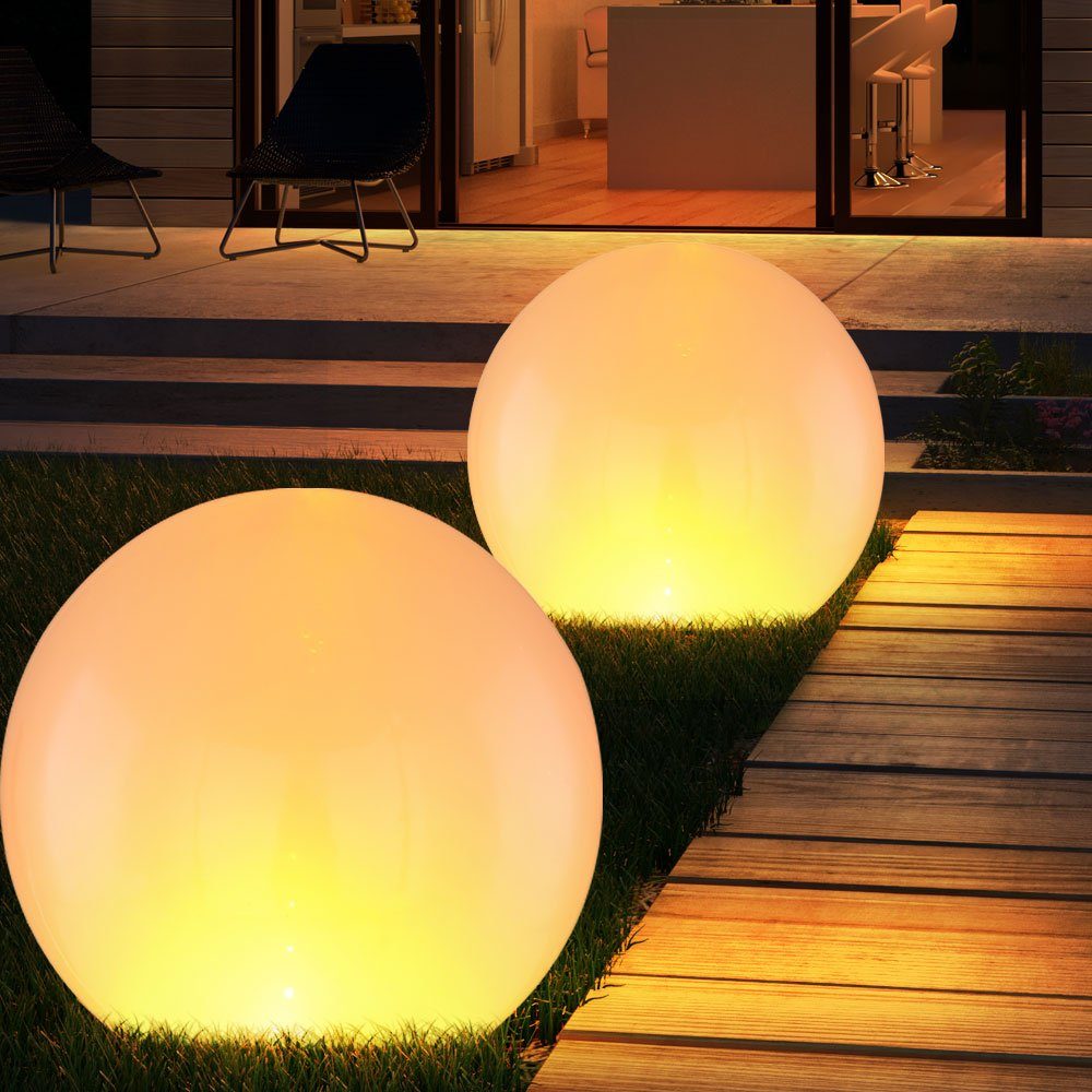 etc-shop LED Gartenleuchte, LED-Leuchtmittel fest verbaut, 2er Set Solar Kugel  Lampen Feuer Effekt Garten Außen