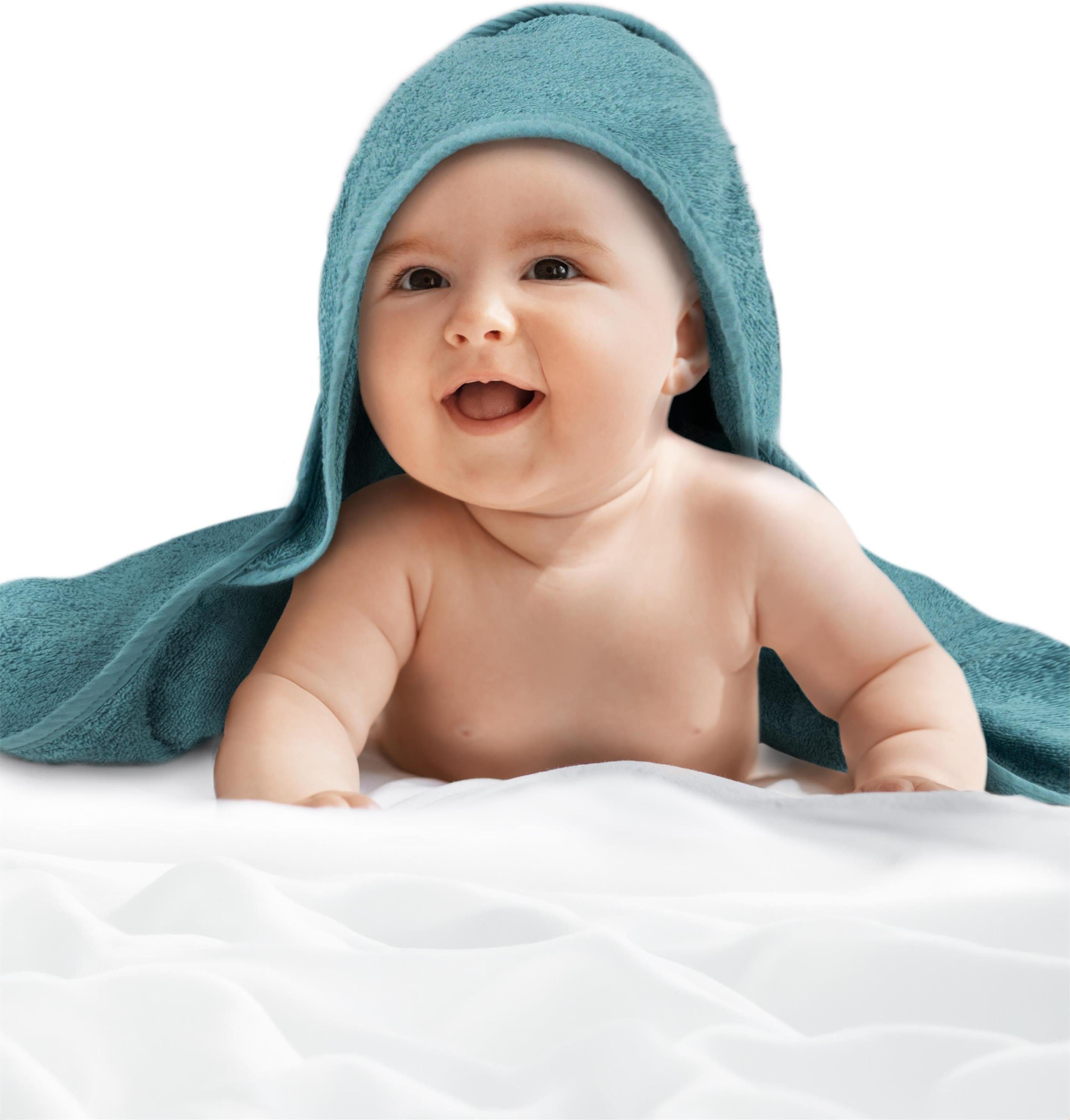 normani Baby Wickeltücher aus Bio-Baumwolle, 2x Kapuzenhandtuch Badetuch Kapuzentuch Petrol Frottee,