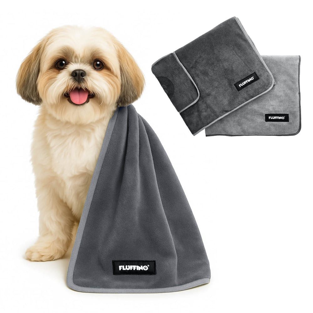 FLUFFINO® Hundehandtuch 2er Set 90x50 cm Hunde Abtrocknen Trockentuch saugfähig - Grau, (2-St), Waschbar bei 60°C, schnell trocknendes Mikrofaser-Handtuch