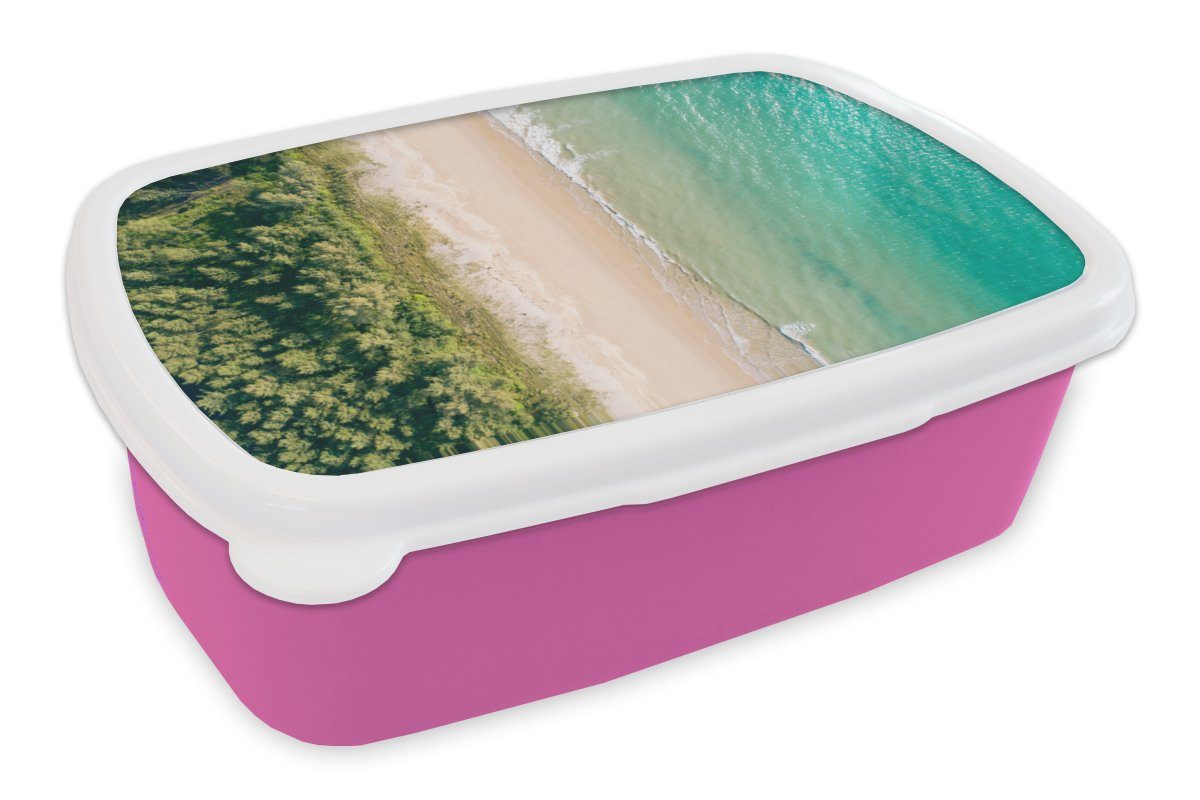 MuchoWow Lunchbox Strand - Bäume - Wasser, Kunststoff, (2-tlg), Brotbox für Erwachsene, Brotdose Kinder, Snackbox, Mädchen, Kunststoff rosa