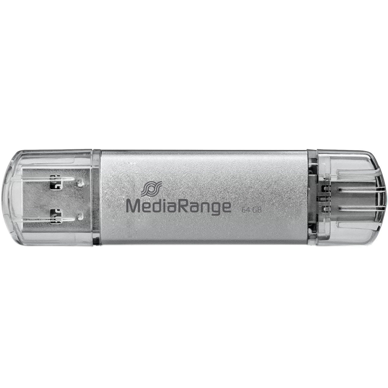 Mediarange 64GB USB-Stick Dual-Anschluss, USB-C & USB 3.0 für PC & Smartphone USB-Stick (USB 3.0 & USB-C Dual-Speicherstick im Aluminium-Gehäuse)