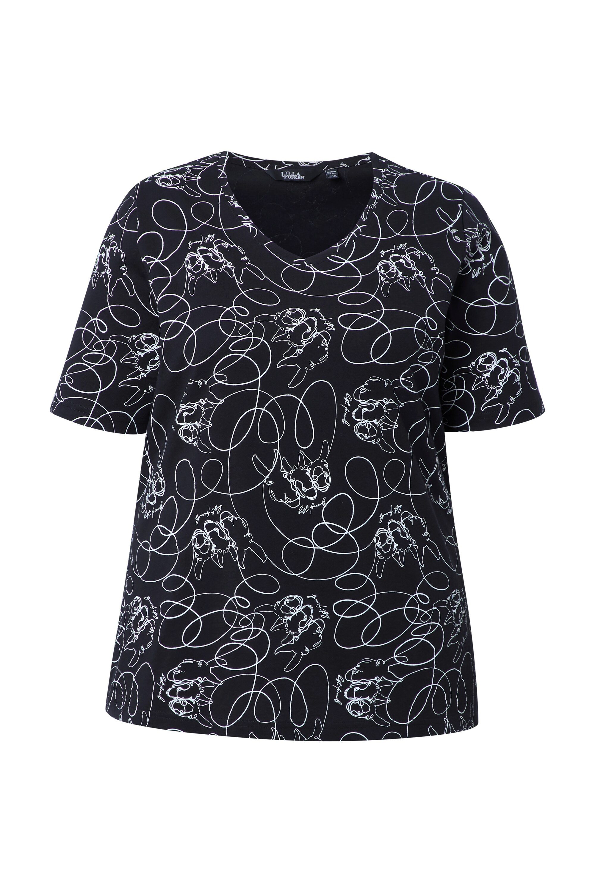 Ulla Popken T-Shirt T-Shirt Tiere Classic V-Ausschnitt Halbarm