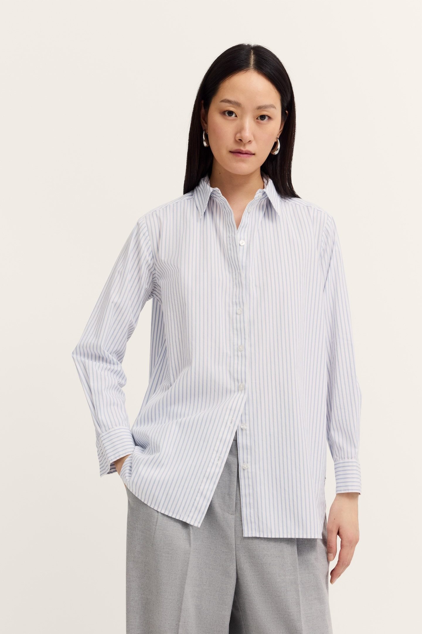 bugatti Langarmbluse Reine Baumwolle gestreift mit Hemdkragen & Knopfleiste