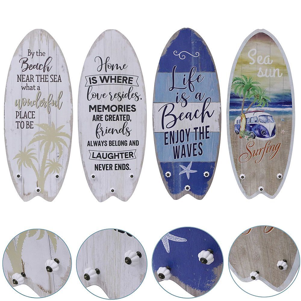 Mucola Garderobenpaneel Plankenschild mit Kleiderhaken Holzbild Surfbrett Wandbild Wandschild, Surfbrett Optik | Garderobenpaneele