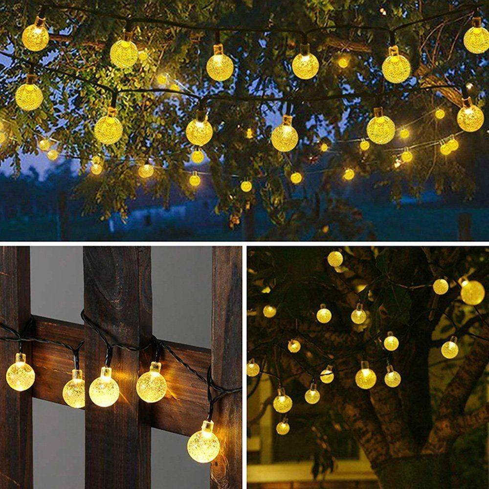 LETGOSPT LED Solarleuchte 50/30 LED Lichterkette Kugeln innen, LED Solarlicht, 50 Lichterkette Solar Kristall Weiß LEDs fest integriert, Warmweiß Warmweiß/Kaltes IP65 Wasserdichte außen Lichterkette und