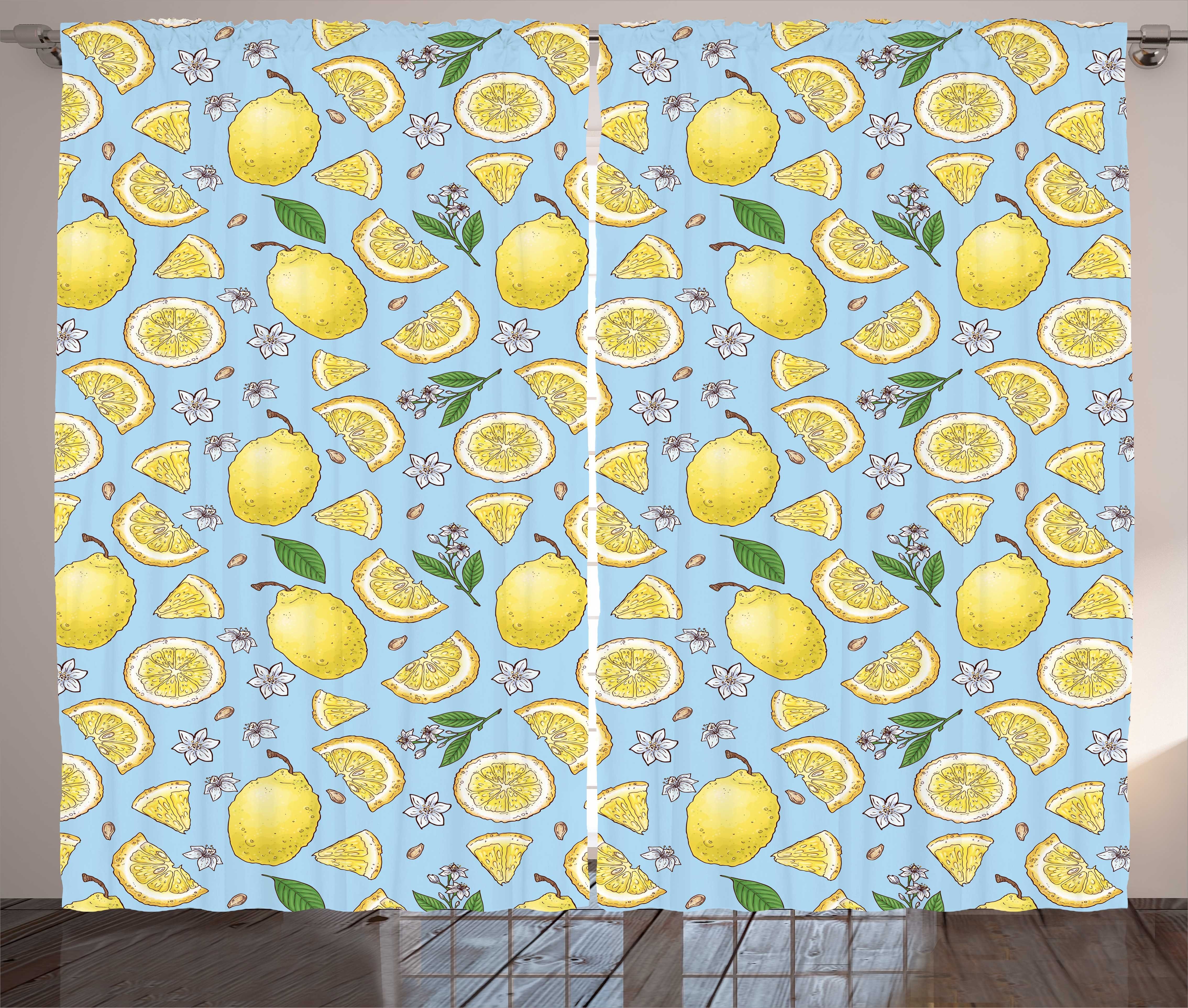 und Vorhang Gardine Schlafzimmer Citrus Abakuhaus, Kräuselband Schlaufen mit Blumen-Kunst Bunte Zitronen Haken,