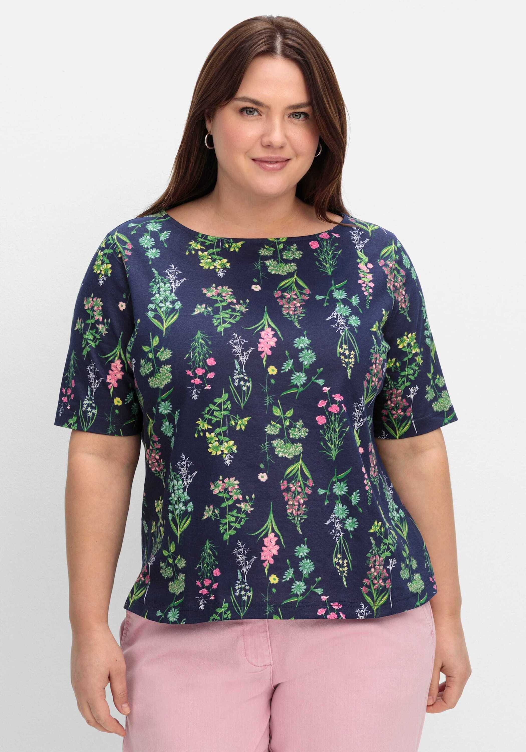 Sieh an! T-Shirt Kurzarm-Shirt Kurzarm mit U-Boot-Ausschnitt und floralem Print