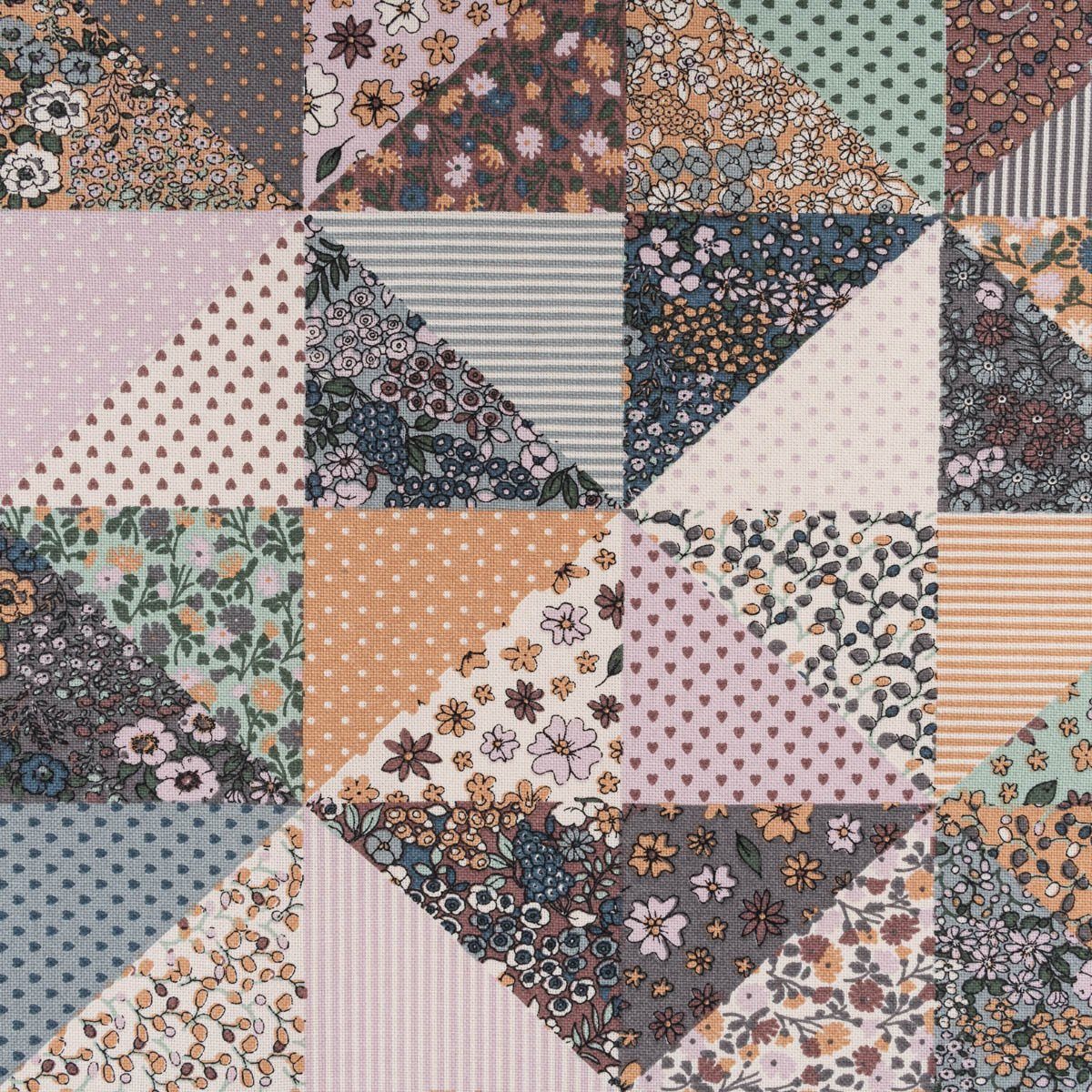 SCHÖNER LEBEN. Stoff Dekostoff Meterware Sweet Flower Quilt Patchwork Vintage bunt 1,40m, atmungsaktiv
