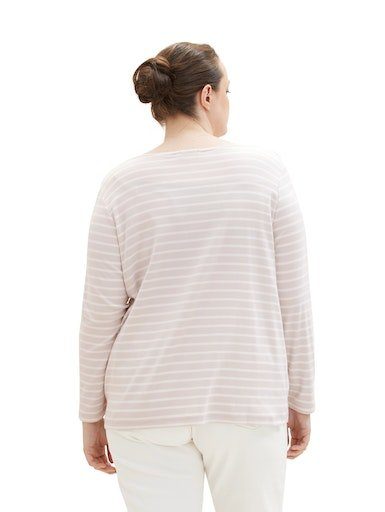 Seitenschlitz Langarmshirt PLUS offwhite mit TOM grey TAILOR