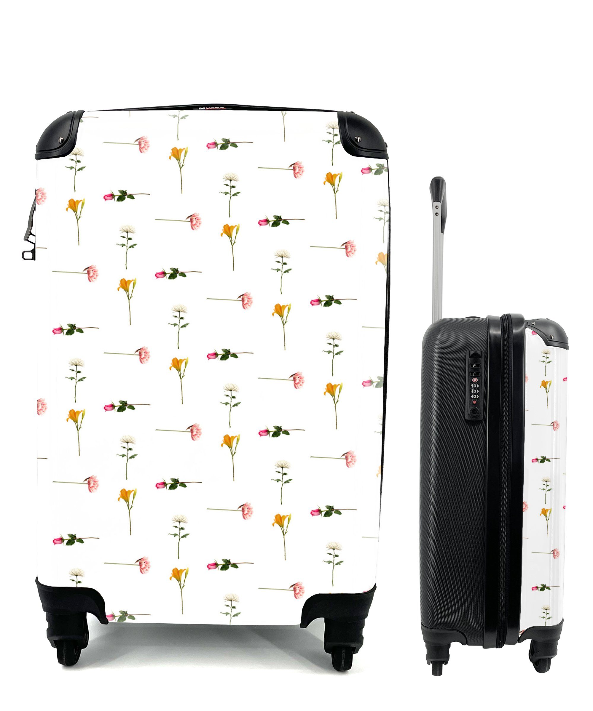 Handgepäckkoffer Reisekoffer Handgepäck 4 rollen, Trolley, MuchoWow Muster, - mit Blumen - Rollen, Ferien, Pastell für Reisetasche