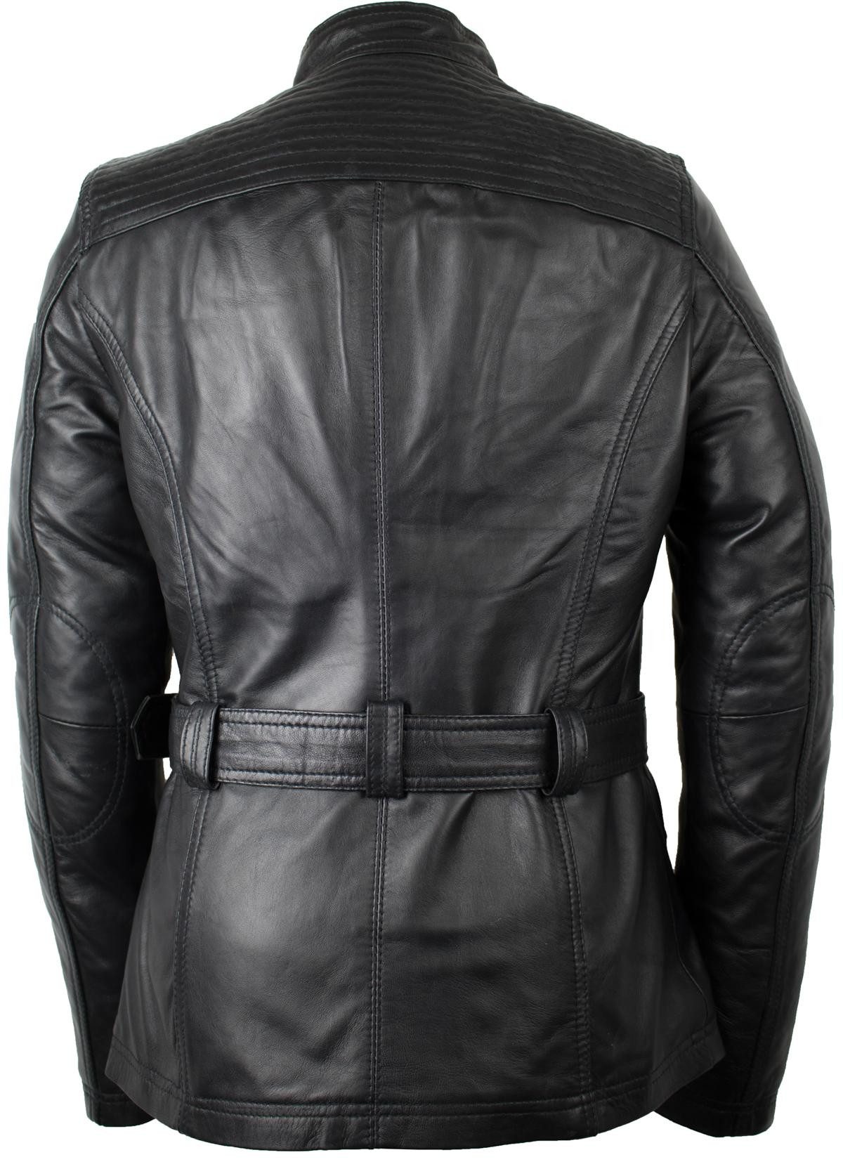 MDM Lederjacke Damen Lederjacke Schwarz weiches Lammnappa mit Gürtel Echtes, weiches Lammnappa-Leder, Taillierte Slim-Fit Damenpassform