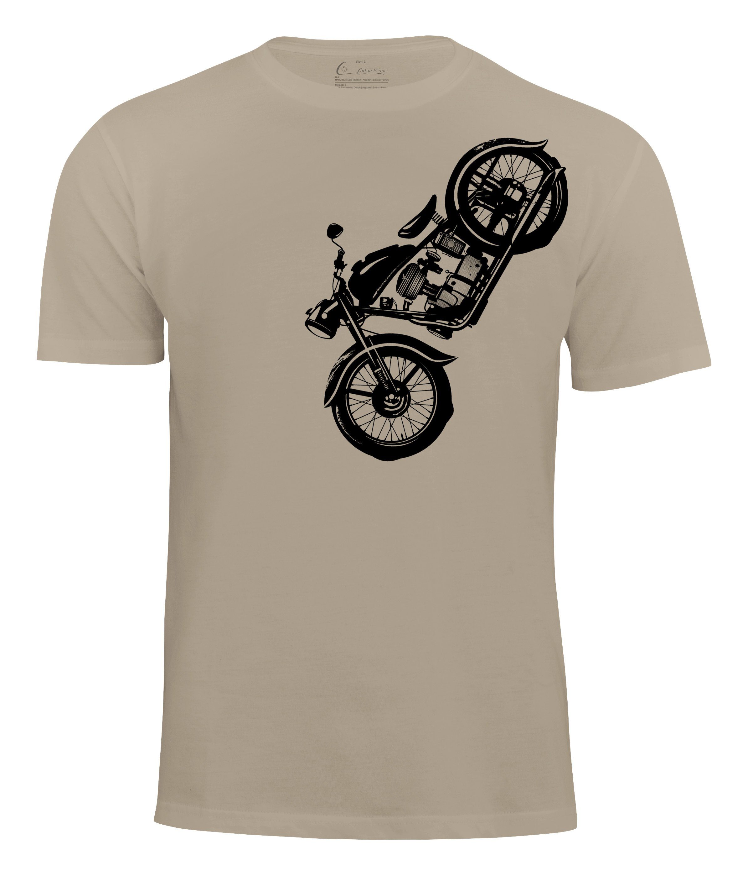beige Motorcycle T-Shirt Vintage Prime® Cotton
