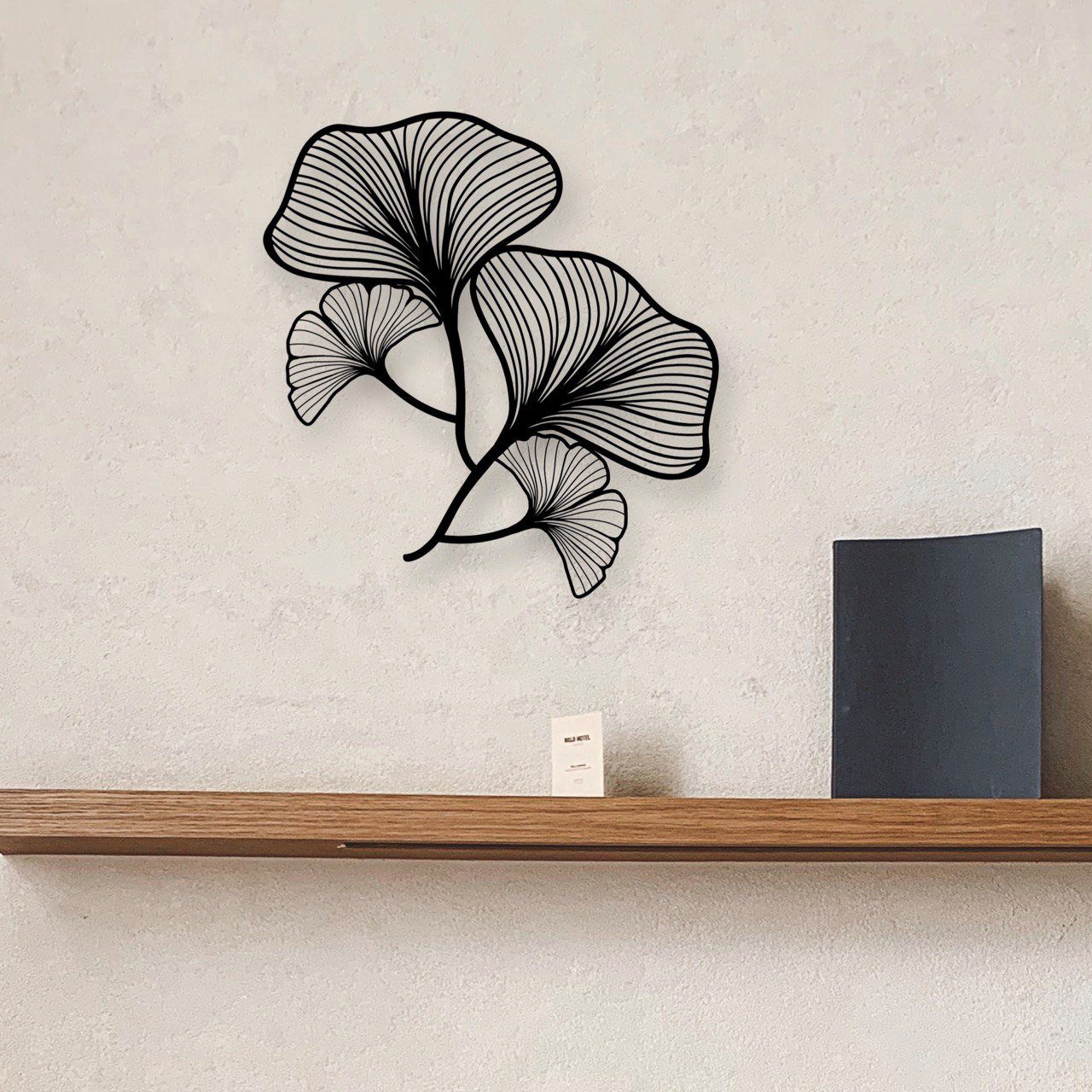 WoodFriends Wandbild aus Holz Ginkgo Blätter 68x68 cm Holzschild zum Aufkleben, Deko Wandkunst Geburtstagsgeschenk für Botaniker tropische Pflanzen