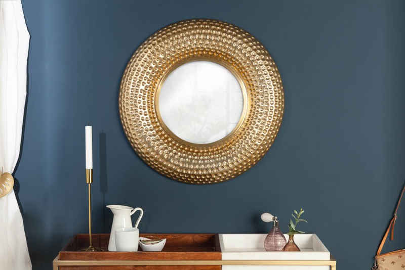 riess-ambiente Настінне дзеркало ORIENT 60cm gold, Schlafzimmer · Metall · rund · mit Rahmen · Deko · Hammerschlag Design