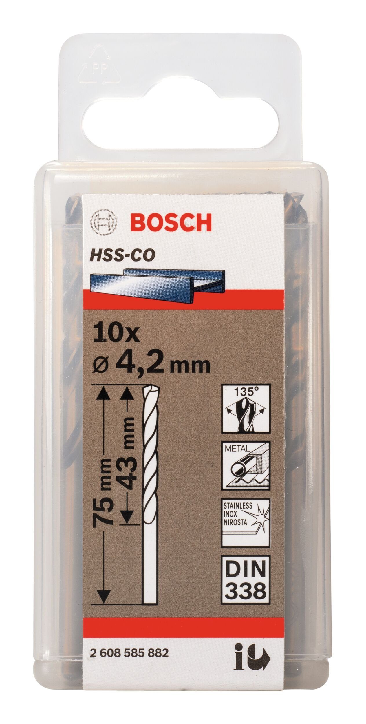 BOSCH Metallbohrer, (10 Stück), HSS-Co mm (DIN 43 x 75 4,2 338) x - 10er-Pack 