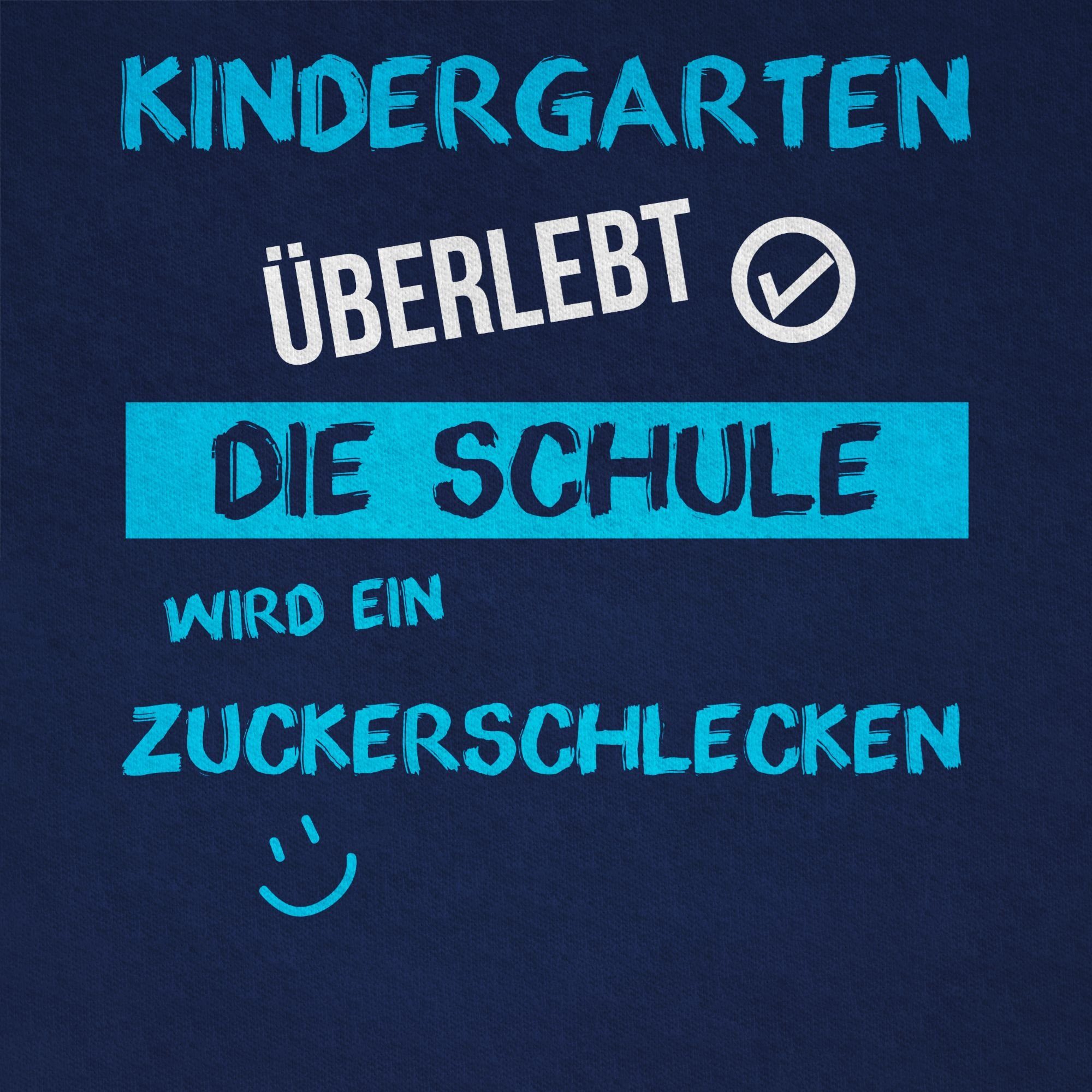 Shirtracer Dunkelblau Junge Geschenke überlebt 1 Einschulung blau T-Shirt Schulanfang Kindergarten Emoticon