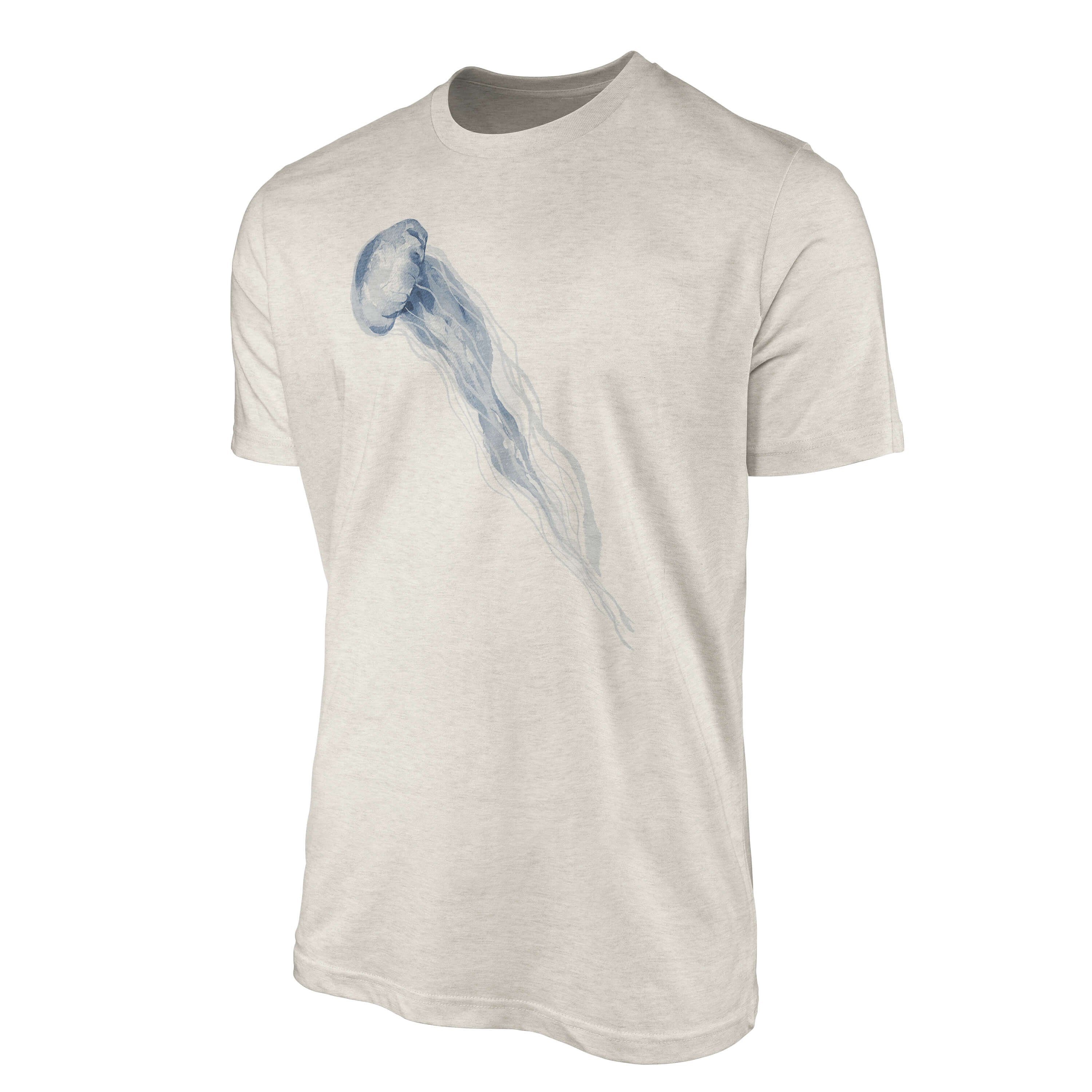 T-Shirt Motiv Bio-Baumwolle Qualle T-Shirt e Art gekämmte aus Herren (1-tlg) 100% Shirt Ökomode Wasserfarben Nachhaltig Sinus