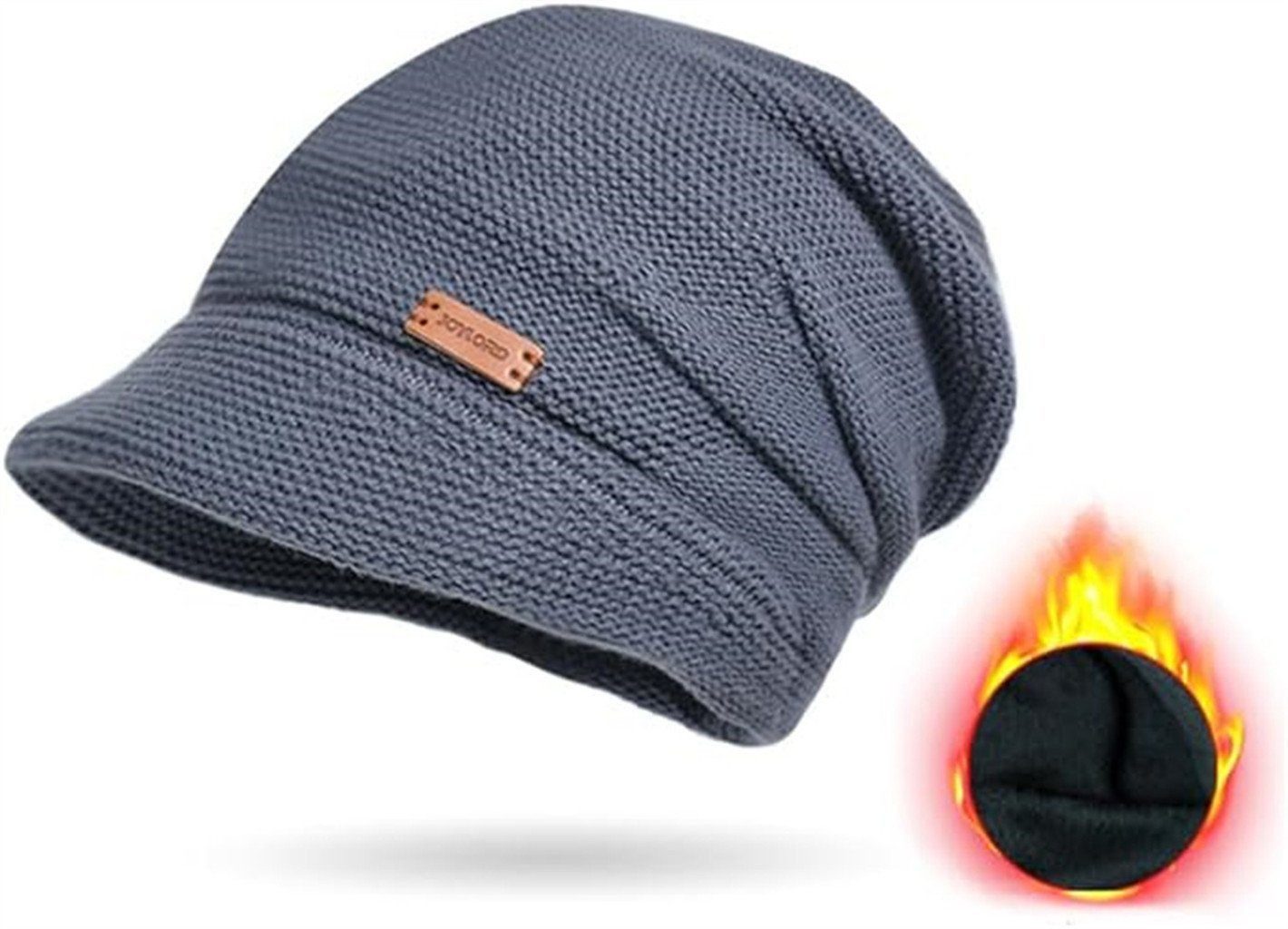 feinlux Beanie Mütze-und-Schal-Set für Damen, Woll-Wintermütze (Packung, Warme, lockere Strickmütze mit Schirm (1 Stück) Warme Strickmütze für Damen (56–60 cm)