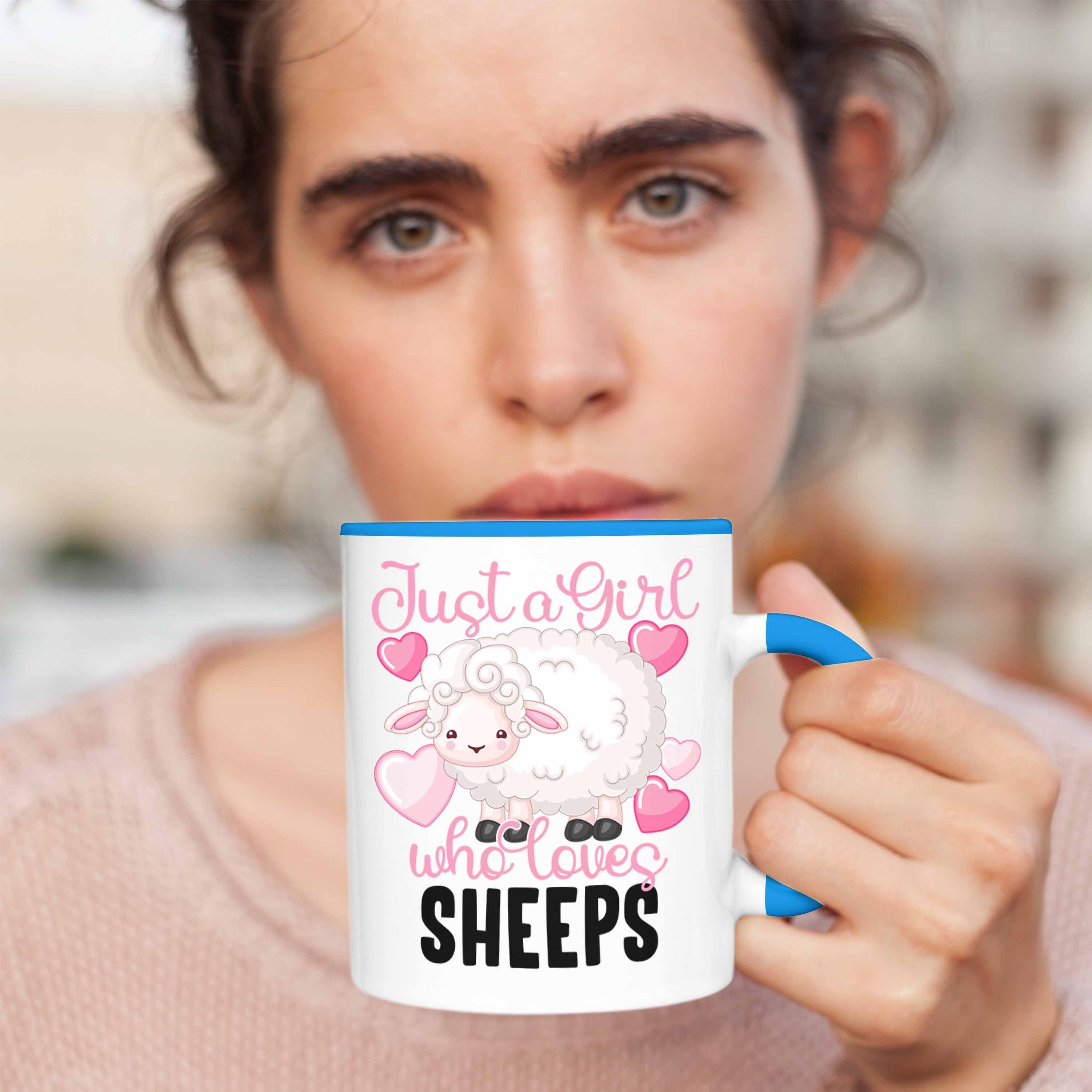 Trendation Tasse Lustige Geschenk Mädchen Frauen Schaf-Tasse für Schafhirtin Blau