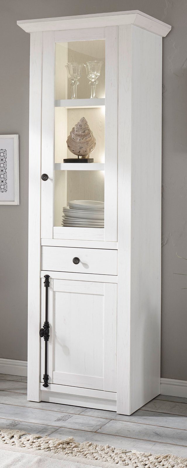 Furn.Design Standvitrine Hooge (Vitrinenschrank in Pinie weiß Landhaus, 63 günstig online kaufen