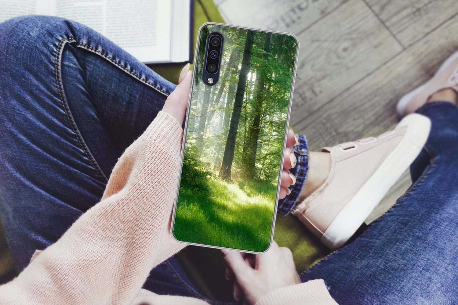 MuchoWow Handyhülle für Samsung Galaxy A30s Natur - Bäume - Wald - Grün - Sonne - Gras - P, Smartphone-Bumper, Print, Handy Schutzhülle Dünn