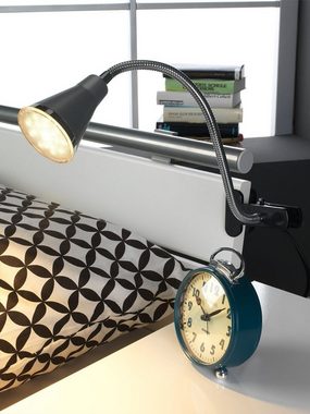 Reality Leuchten LED Schreibtischlampe ARRAS, 1-flammig, H 46 cm, Titanfarben, Metall, Höhenverstellbar, LED fest integriert, Warmweiß, Klemmbar