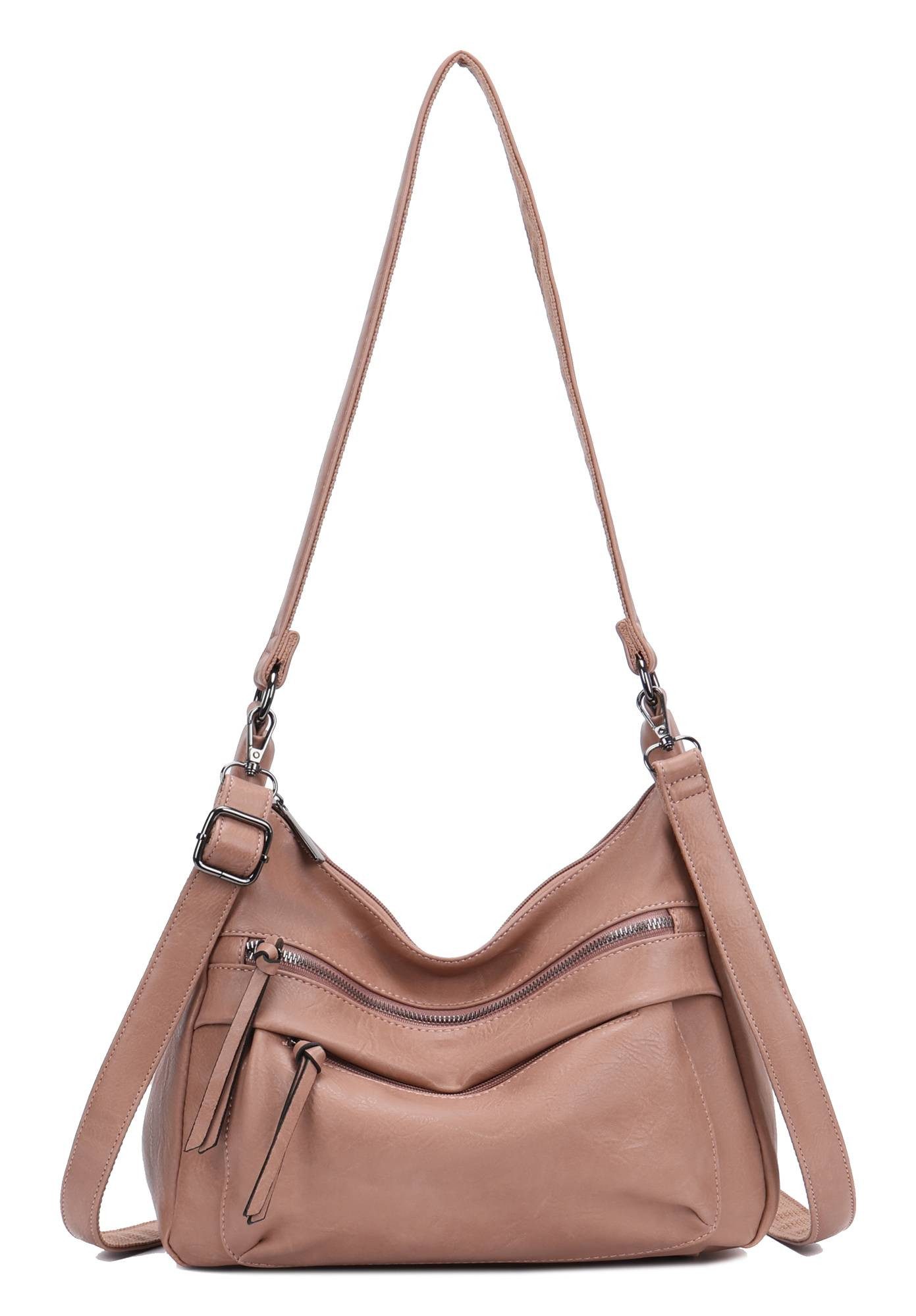 ITALYSHOP24 Schultertasche Damen Tasche Crossbody Handtasche Shopper CrossOver Umhängetasche, Hobo Bag Henkeltasche Freizeit Damentasche City Bag Leder Optik Reise