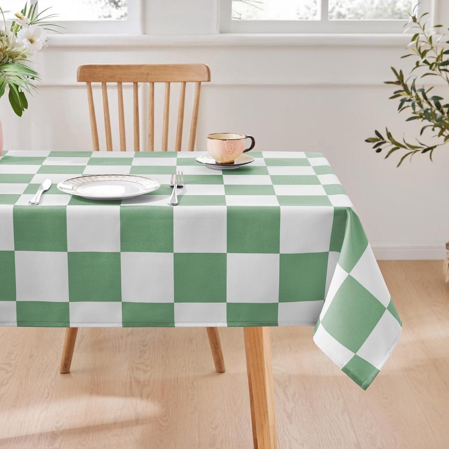 LuxusKollektion Tischdecke Tischdecke Schachbrett Salbeigrün 100x140cm (1-tlg)