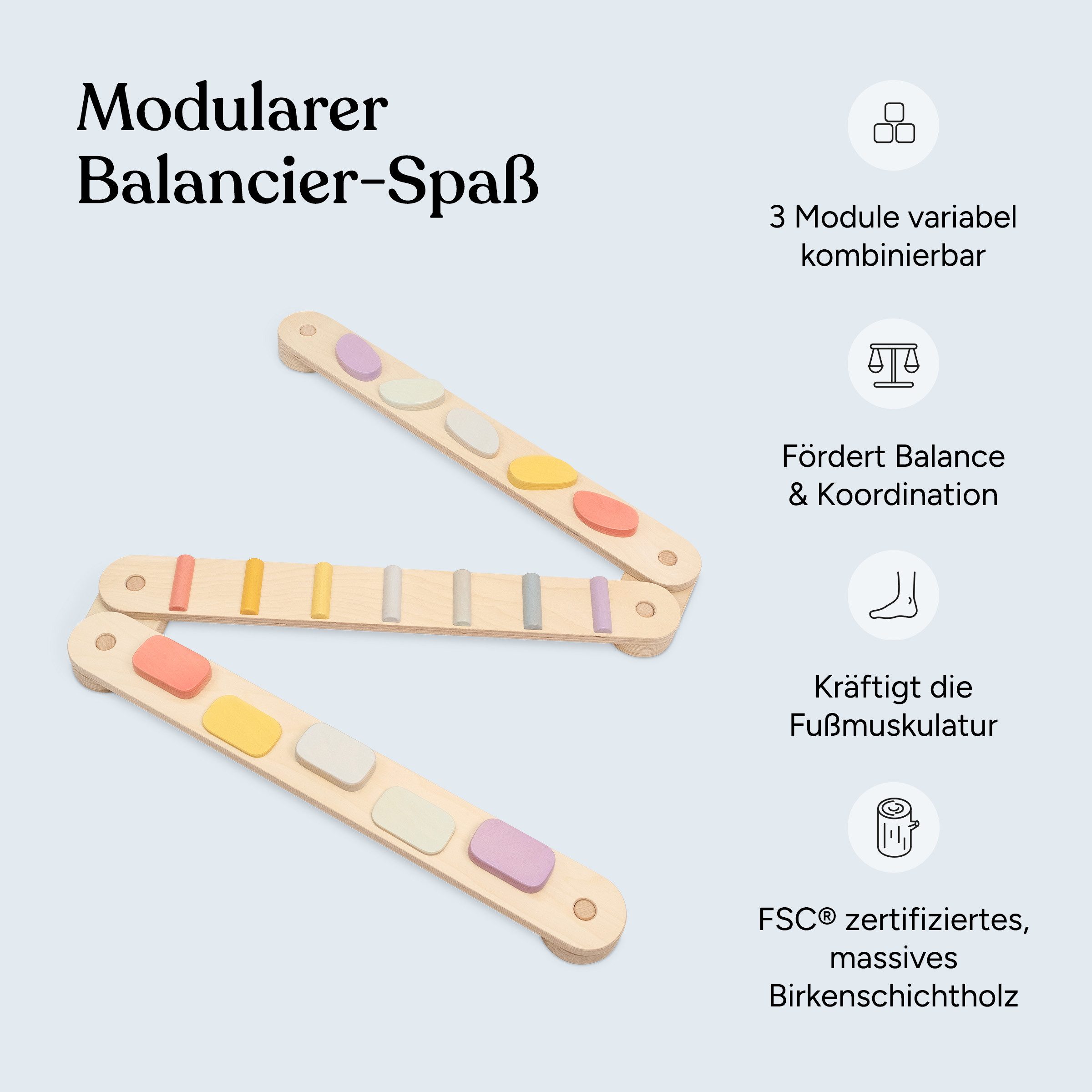 Ehrenkind Balanceboard Balancierbalken mit Hindernissen fördert Motorik für Kinder, Fördert Motorik & Gleichgewicht