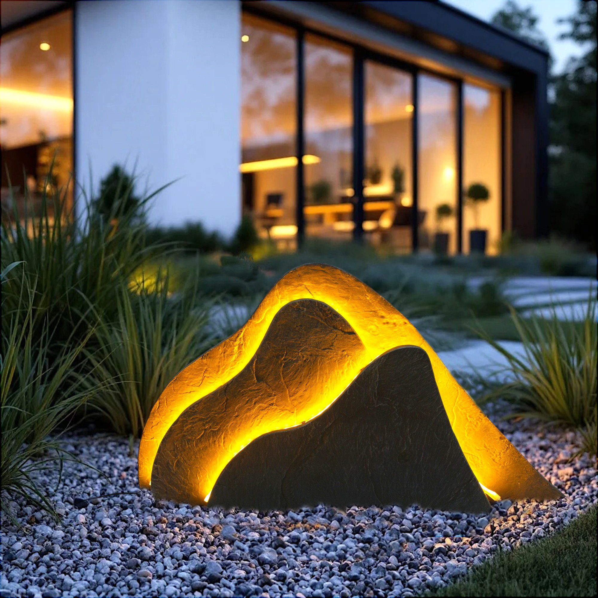 Arnusa Gartenfigur Gartenfelsen Leuchtfel Gartenbeleuchtung Dekoration, (warmweiß, Schiefer-Optik), Außenbeleuchtung Teichdekoration