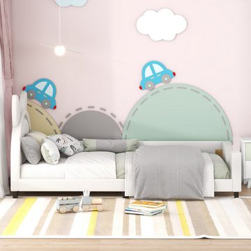 OKWISH Bett 90 x 200 cm Einzelbett, Kinderbett Gästebetten Polsterbett (Form von Karton-Ohren, mit Holz Lattenroste und Rückenlehne), Ohne Matratze