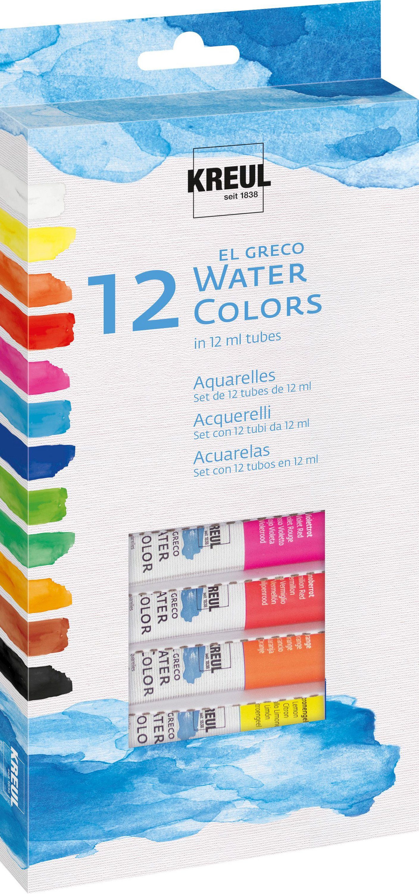 Kreul Aquarellfarbe Aquarellfarben-Set el Greco Aquarelles, 12 x 12 ml