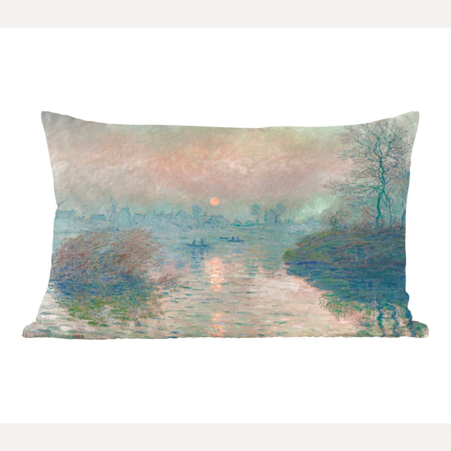 MuchoWow Dekokissen Sonnenuntergang an der Seine - Gemälde von Claude Monet, Wohzimmer Dekoration, Zierkissen, Dekokissen mit Füllung, Schlafzimmer