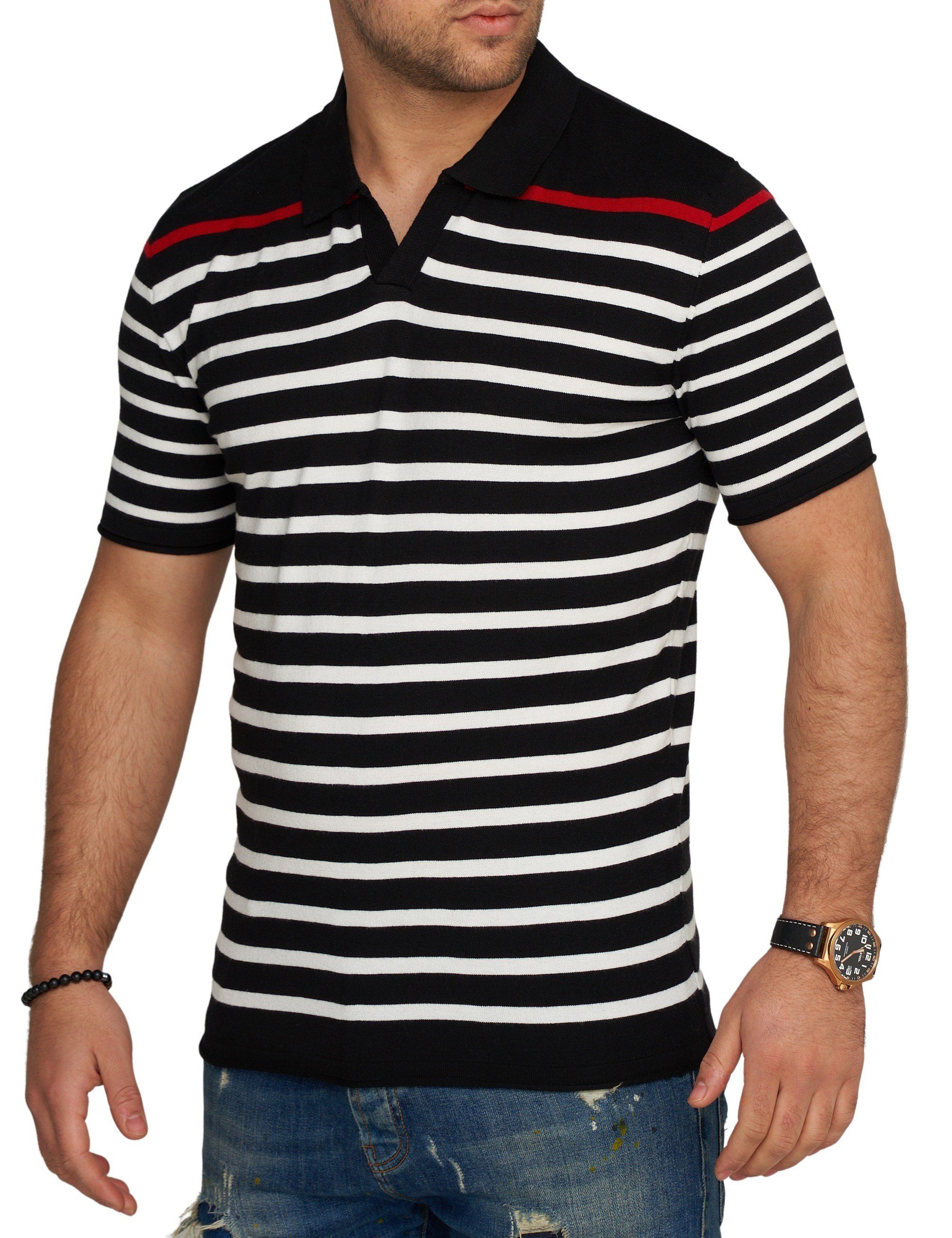 Strick T-Shirt CARISMA Polo Stripe Schwarz Kurzarm CROLITE Poloshirt