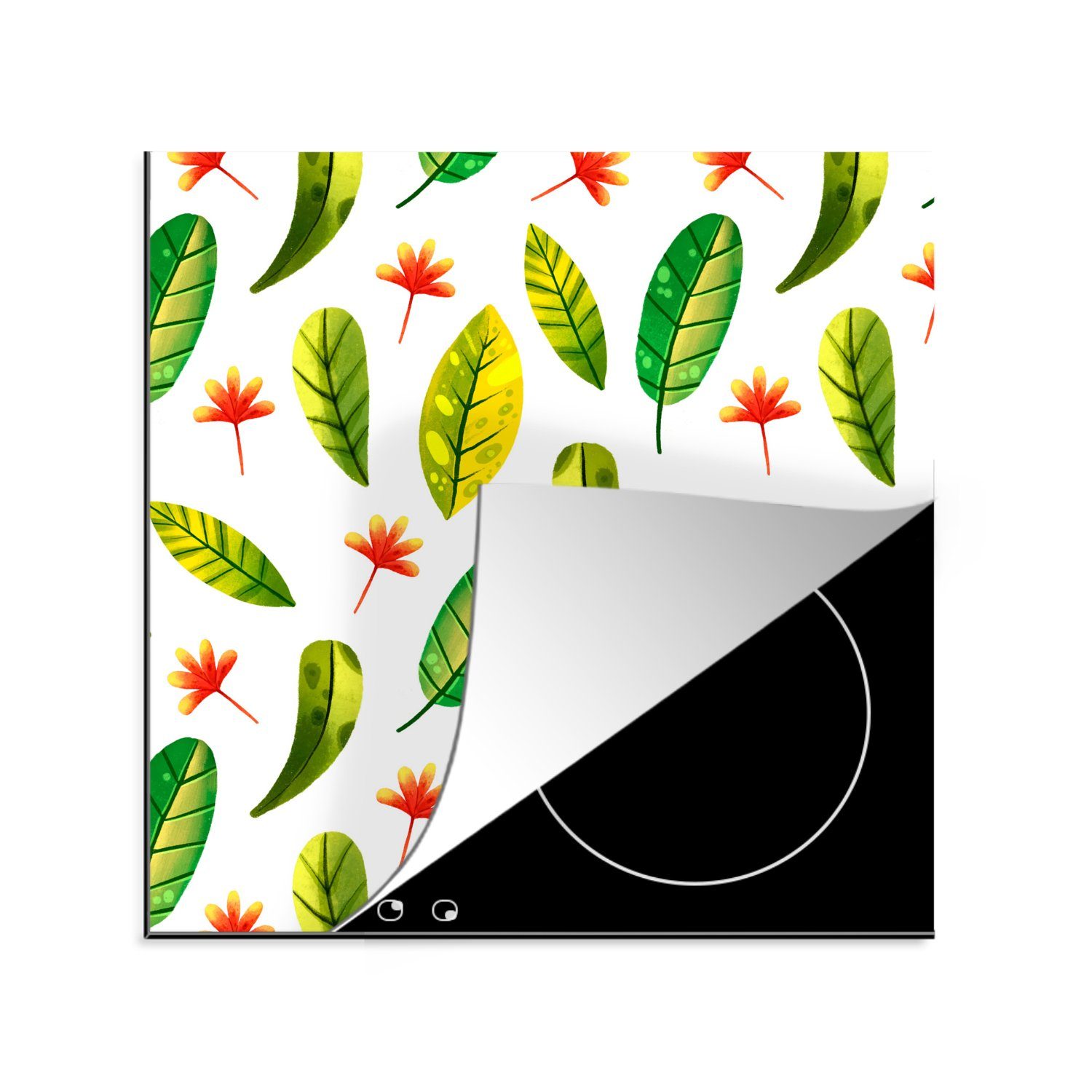 MuchoWow Herdblende-/Abdeckplatte Dschungel - Farben - Blätter, Vinyl, (1 tlg), 78x78 cm, Ceranfeldabdeckung, Arbeitsplatte für küche