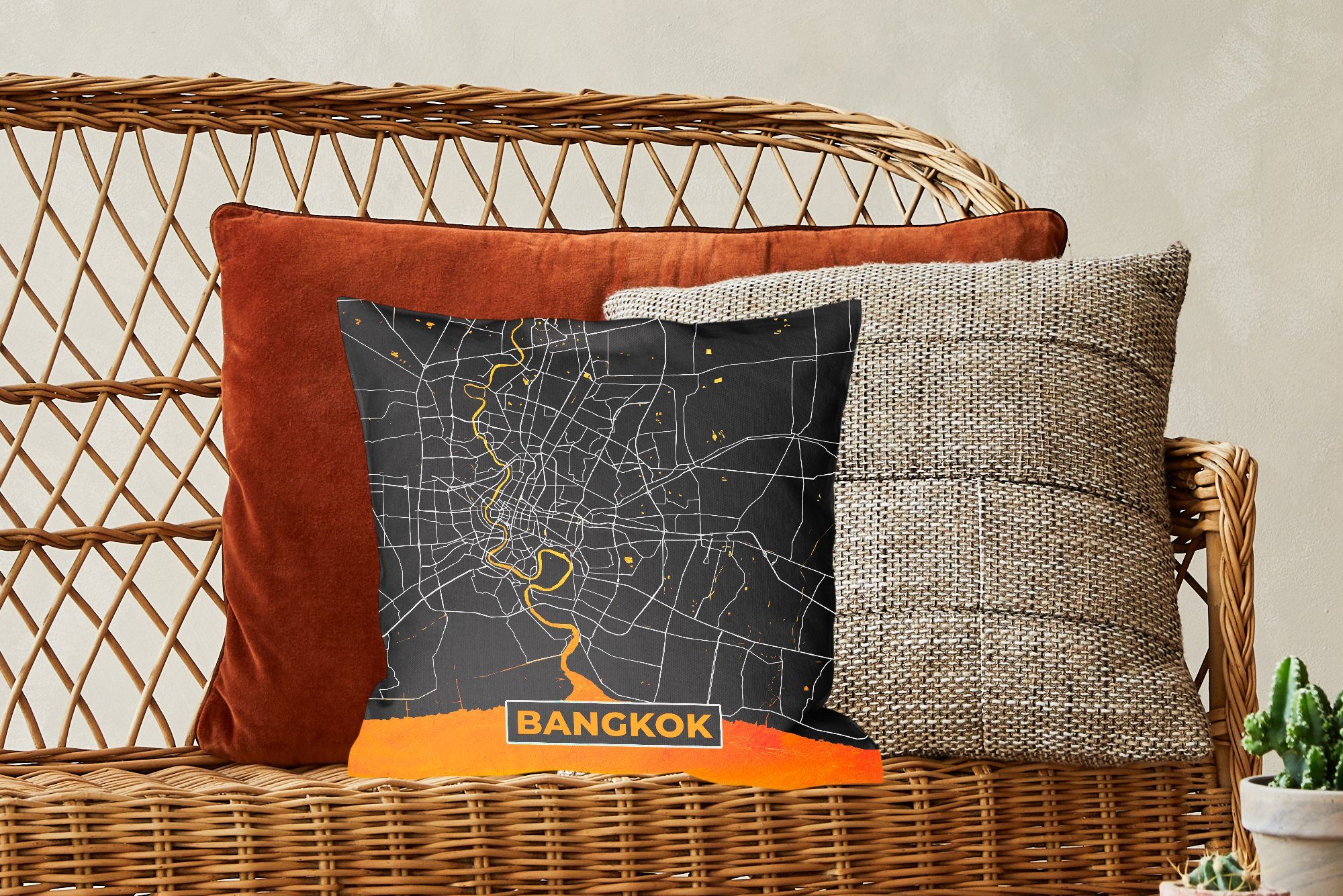 - Gold Wohzimmer, Zierkissen Karte Bangkok Dekokissen für Schlafzimmer, - - mit Karte, Füllung Sofakissen Deko, MuchoWow