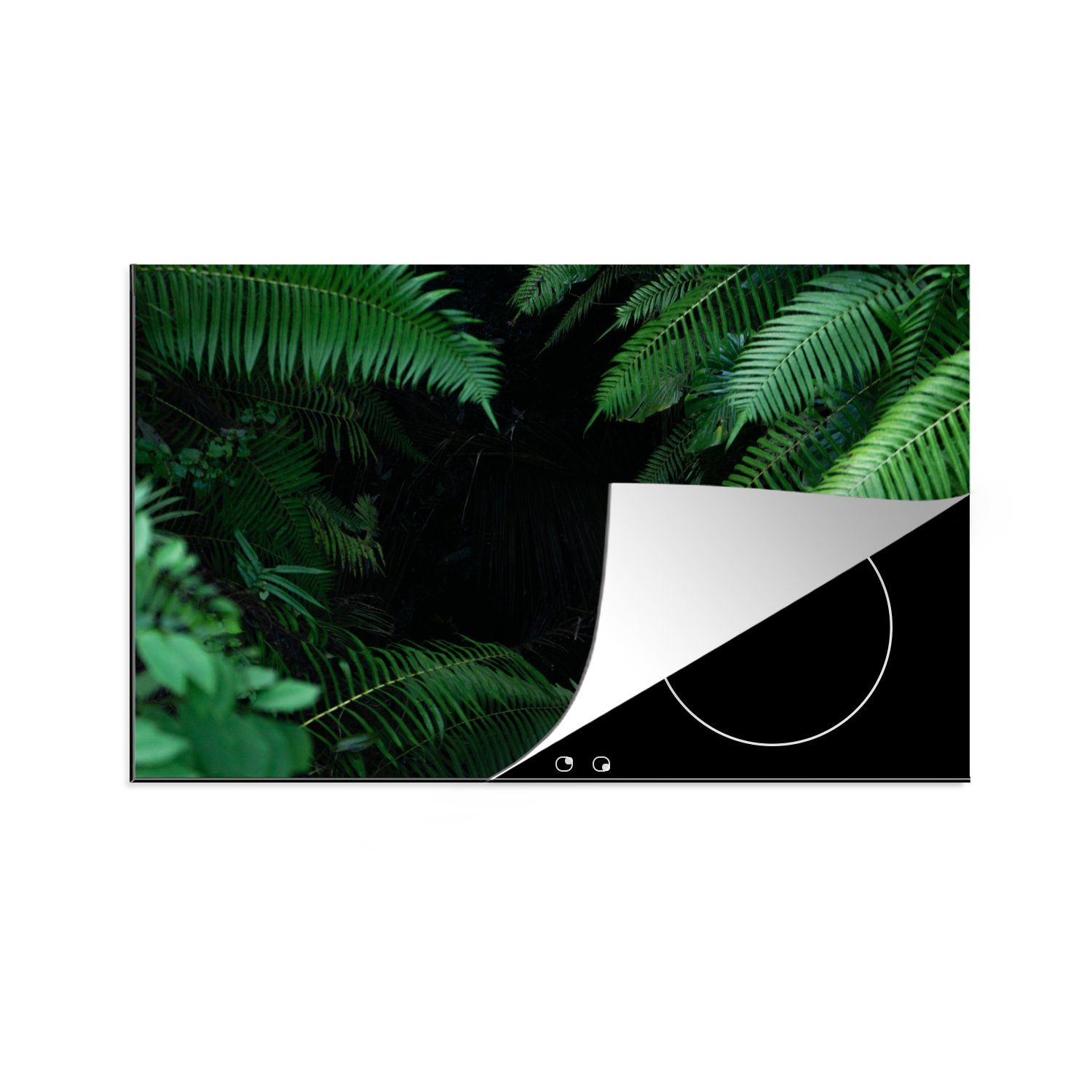 MuchoWow Herdblende-/Abdeckplatte Tropische Farne im Regenwald, Vinyl, (1 tlg), 81x52 cm, Induktionskochfeld Schutz für die küche, Ceranfeldabdeckung