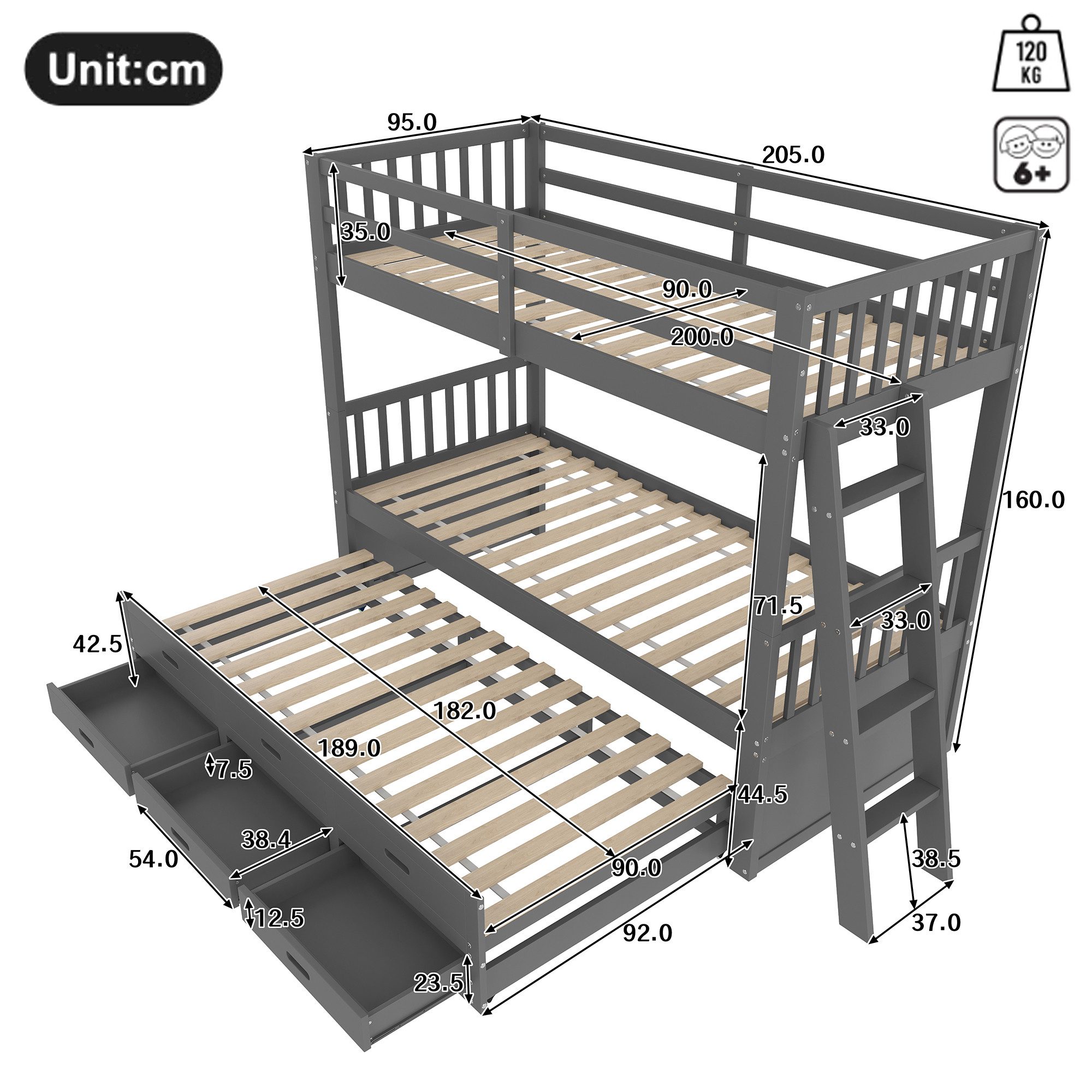 Ulife Etagenbett Kinderbett Holzbett Jugendbett Kiefer, günstig online kaufen