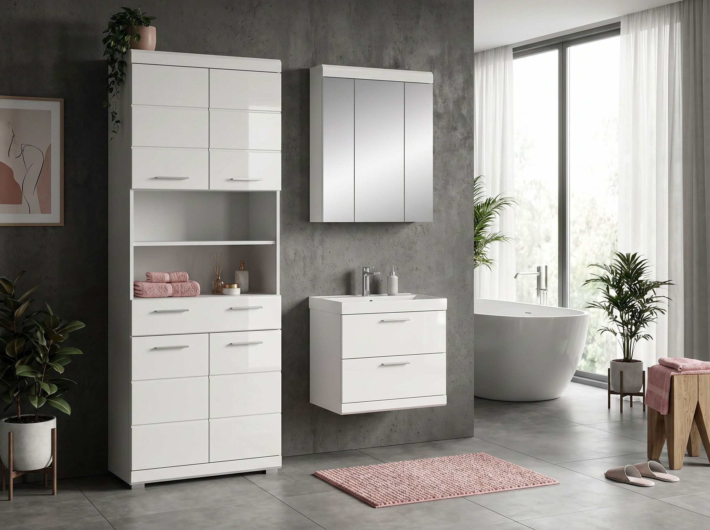 welltime Waschtisch SIENA, inklusive Karamik-Einsatzwaschbecken (individuell durch weitere Artikel der Serie erweierbar), Waschtischunterschrank inkl. Keramikbecken in 61,81 oder 101 cm Breite