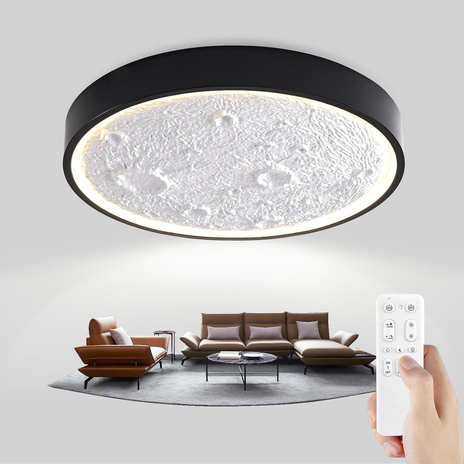 RRBEST Wandleuchte Mond Wandlampe, Dimmbar Mondlicht Deckenlampe, 3000K-6500K, mit Fernbedienung, für Schlafzimmer, Kinderzimmer, Flur, Küche