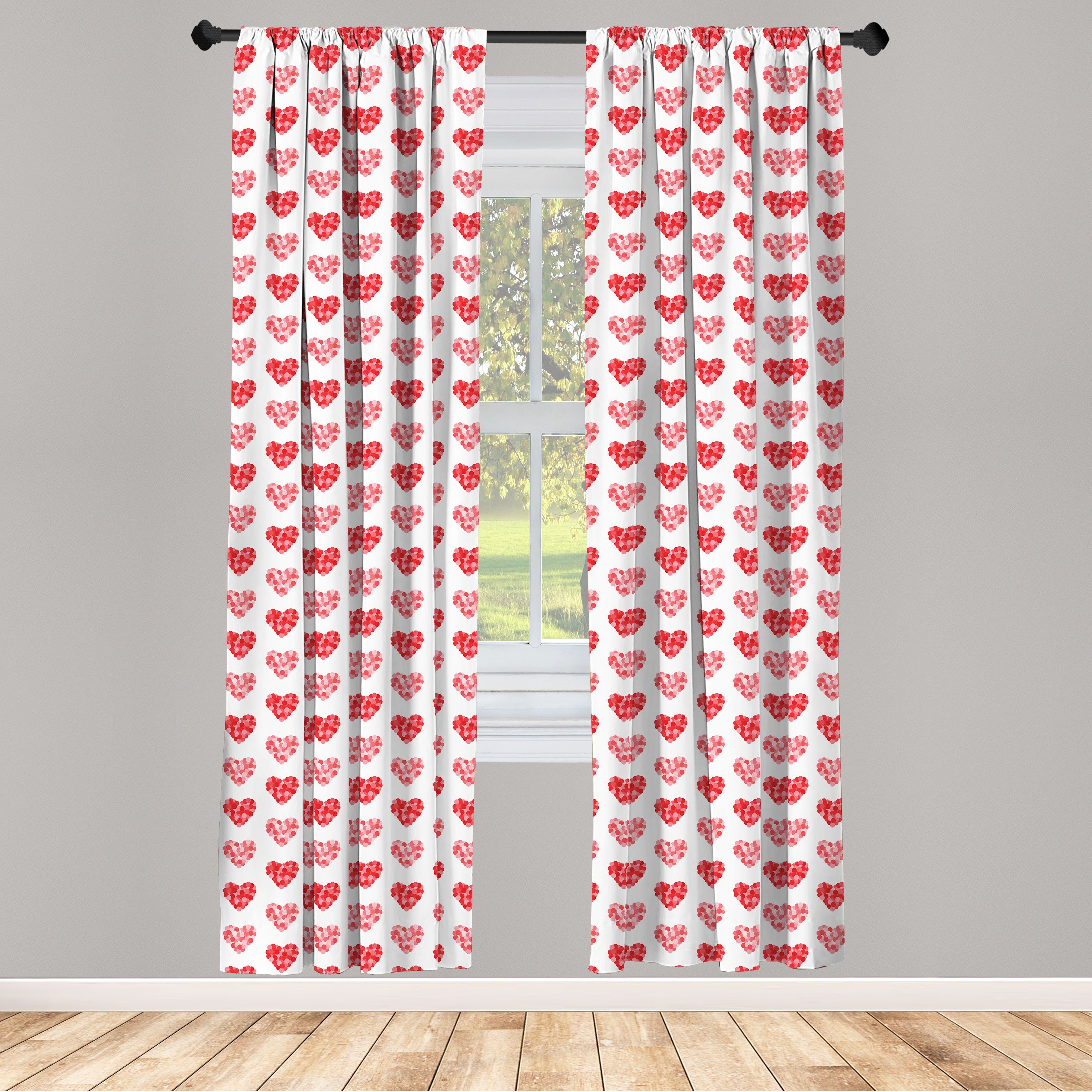 Gardine Vorhang für Wohnzimmer Schlafzimmer Dekor, Abakuhaus, Microfaser, Herzen Formen in Dots Love Theme