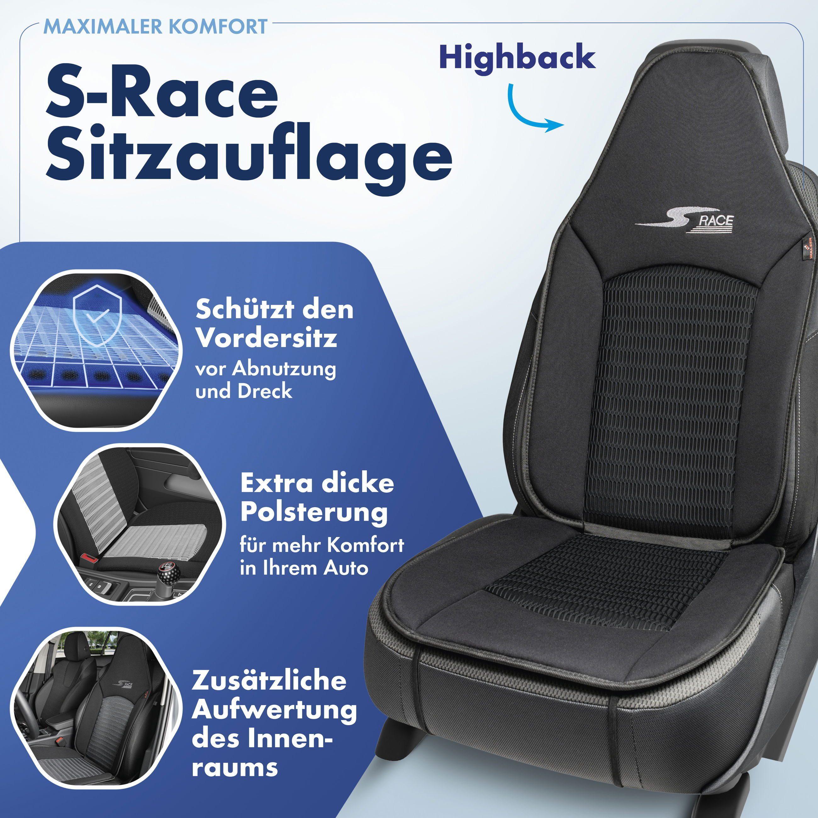 CarComfort Autositzauflage Sitzaufleger S-Race Pilotensit, 1 Stück, 1-tlg.