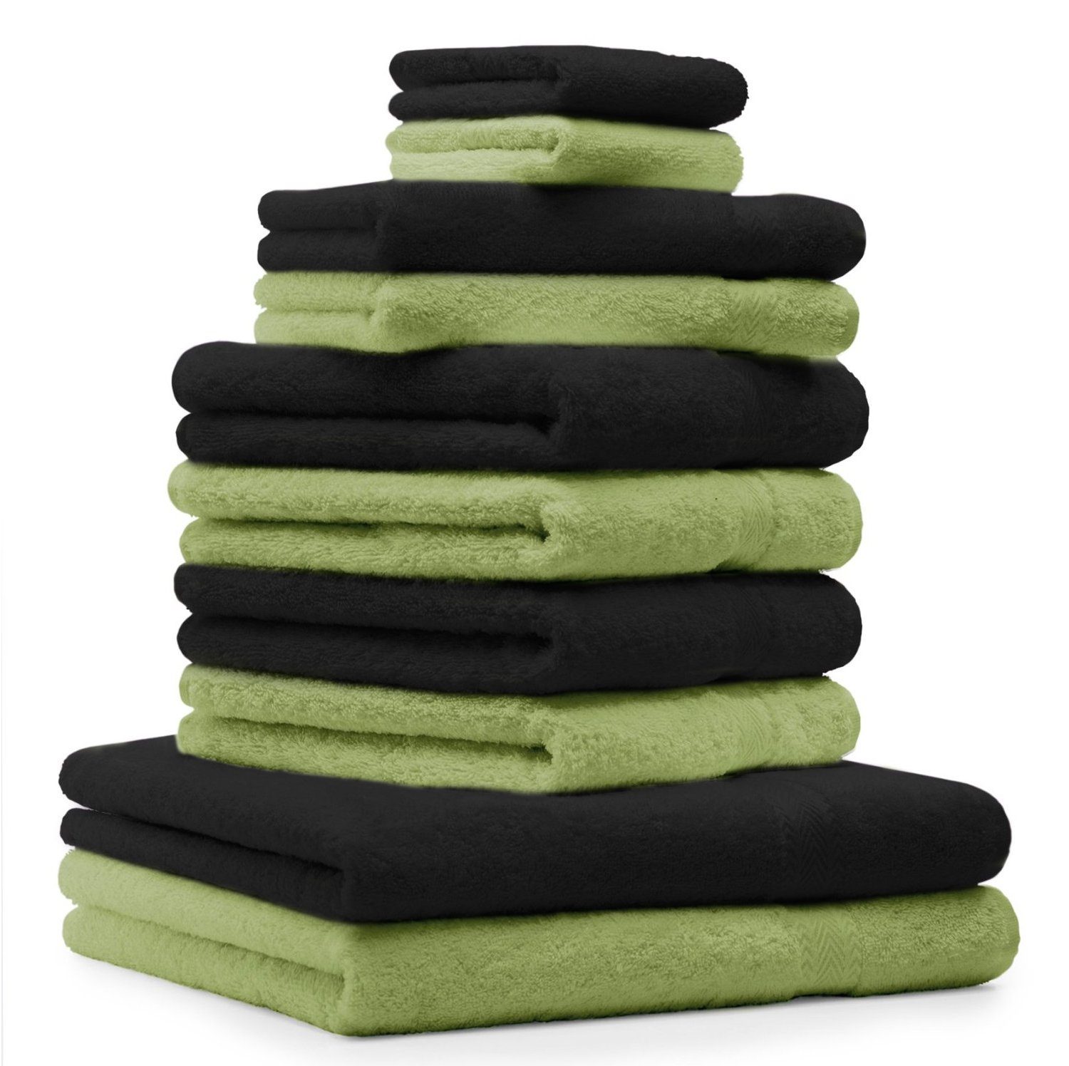 Set (10-tlg) Premium 10-TLG. Farbe Schwarz Handtuch Apfelgrün, Betz Handtuch-Set & 100% Baumwolle,