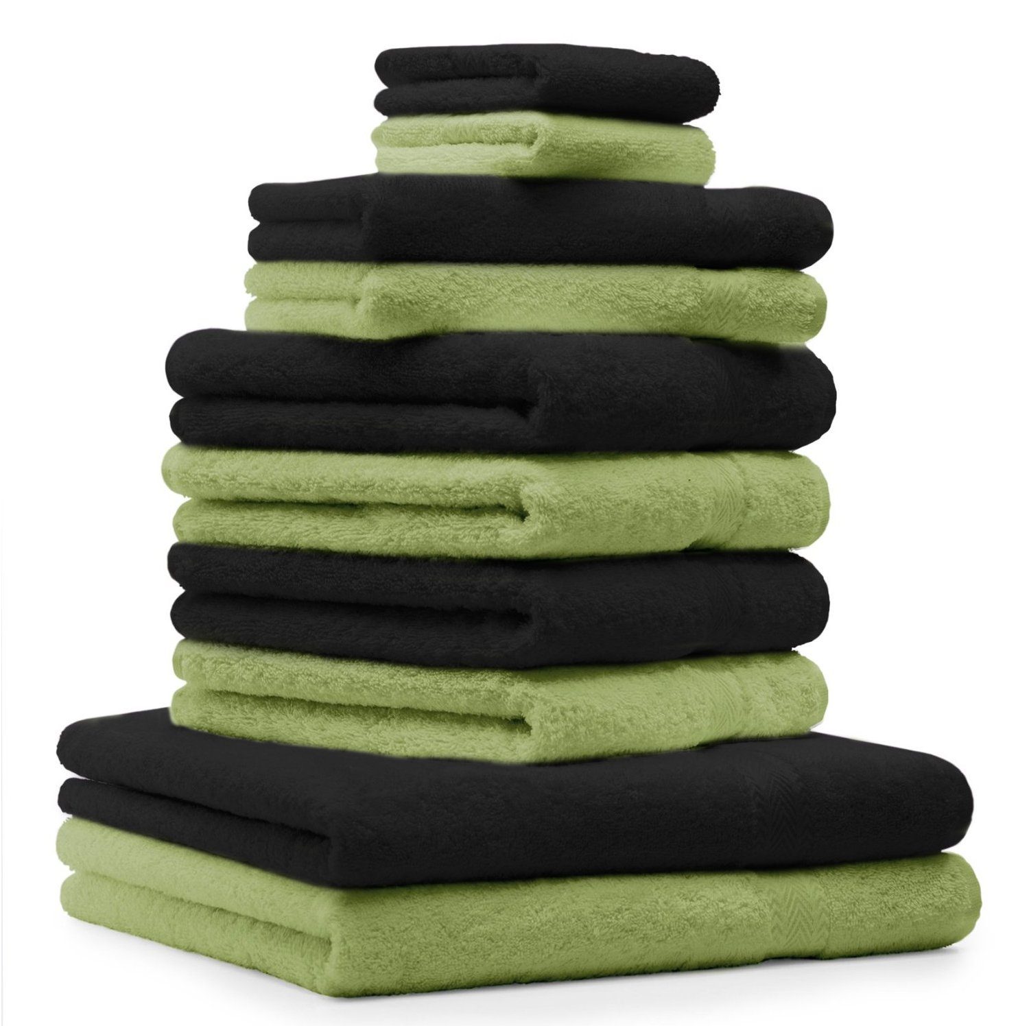 Betz Handtuch Set 10-TLG. Handtuch-Set Classic Farbe apfelgrün und schwarz, 100% Baumwolle (10-St)