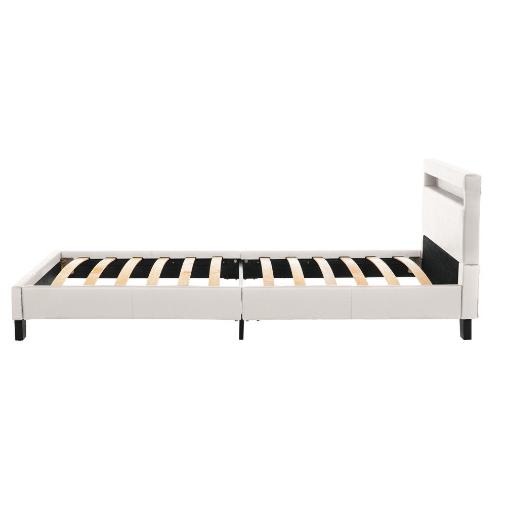 HOME DELUXE Bett ASTRO - 90/140 (inklusive Lattenrost), großes gepolstertes Kopfteil, LED Bett, Jugendbett – Bild 4 von 5