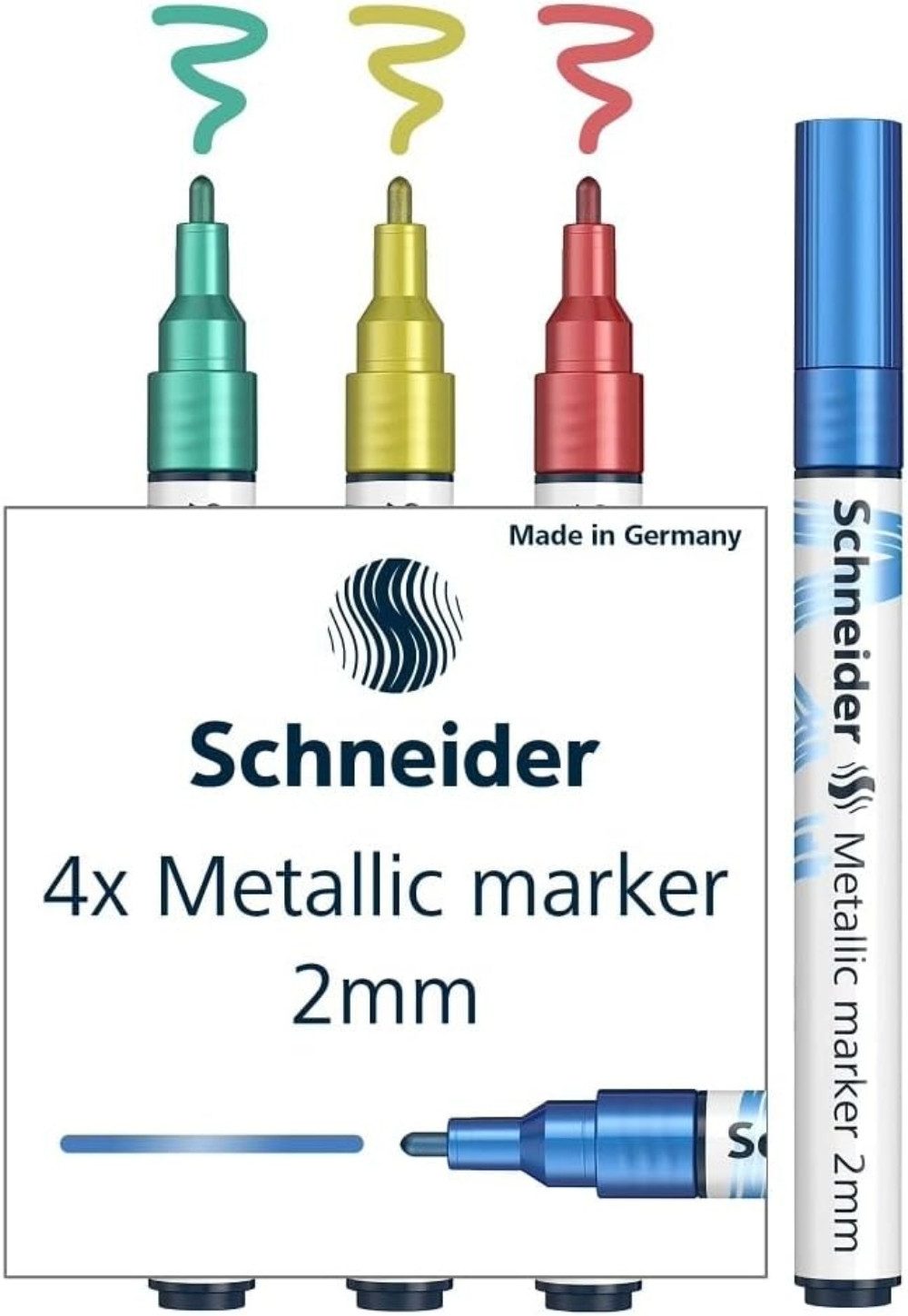 Schneider Permanentmarker Маркеры Metallicliner 011, 4er Sets Strickstärke 2mm neue Technologie starker Glitzereffekt