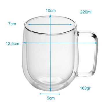 Intirilife Thermoglas, Glas, 2x Thermoglas Teeglas Kaffeeglas 200ml Doppelwandig
